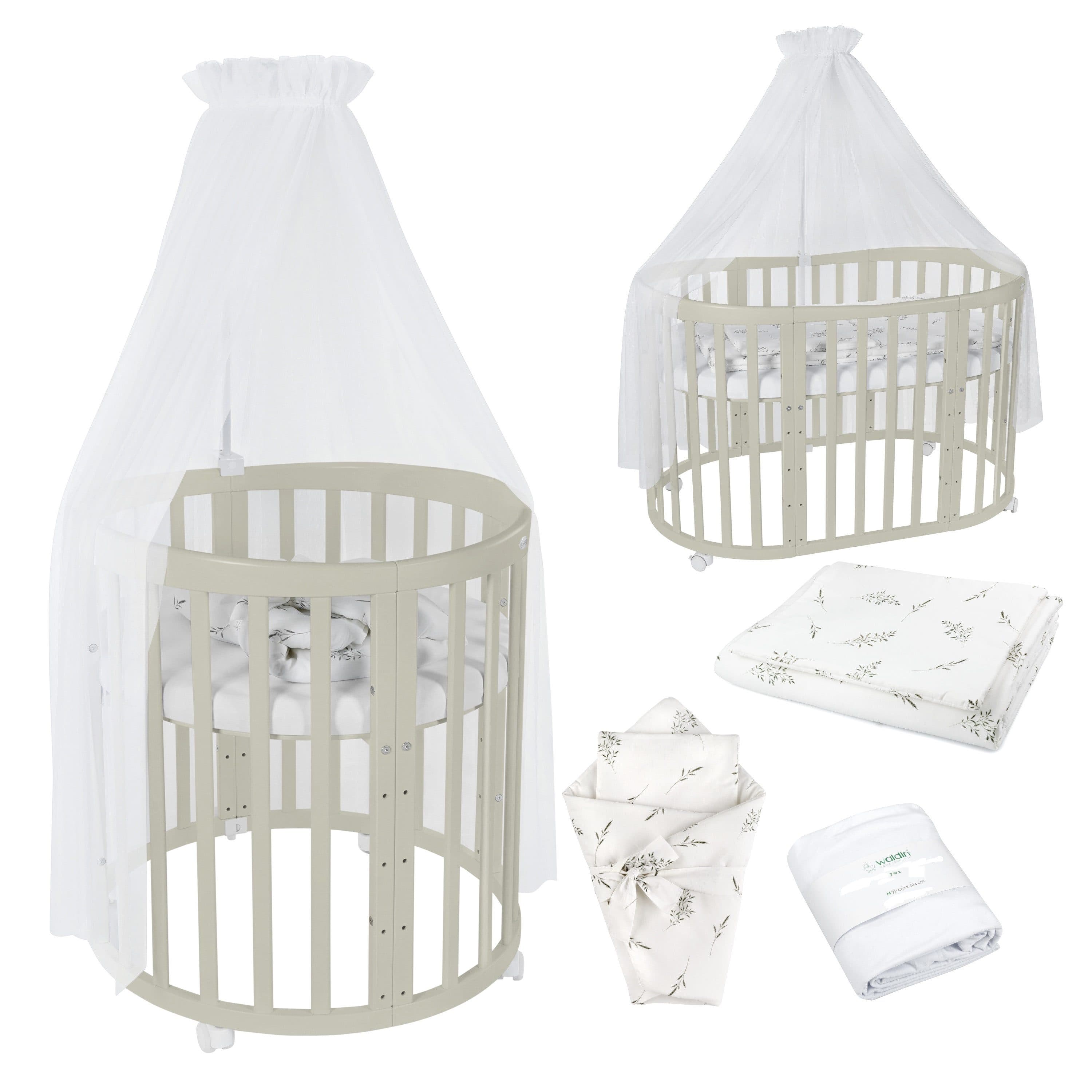 Waldin Babybett OWAL 7-in-1 Kinderbett mit Matratze Buche - Bild 2