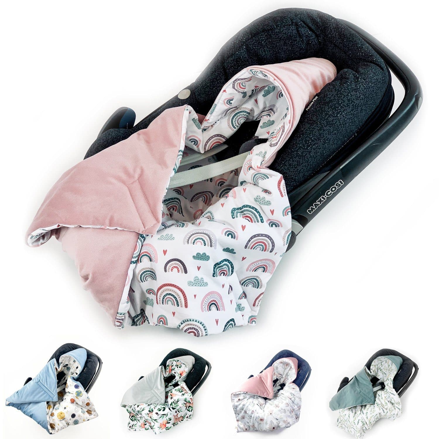 BABEES Einschlagdecke Babyschale Autositz Rosa Bunt mit Kapuze - Bild 2