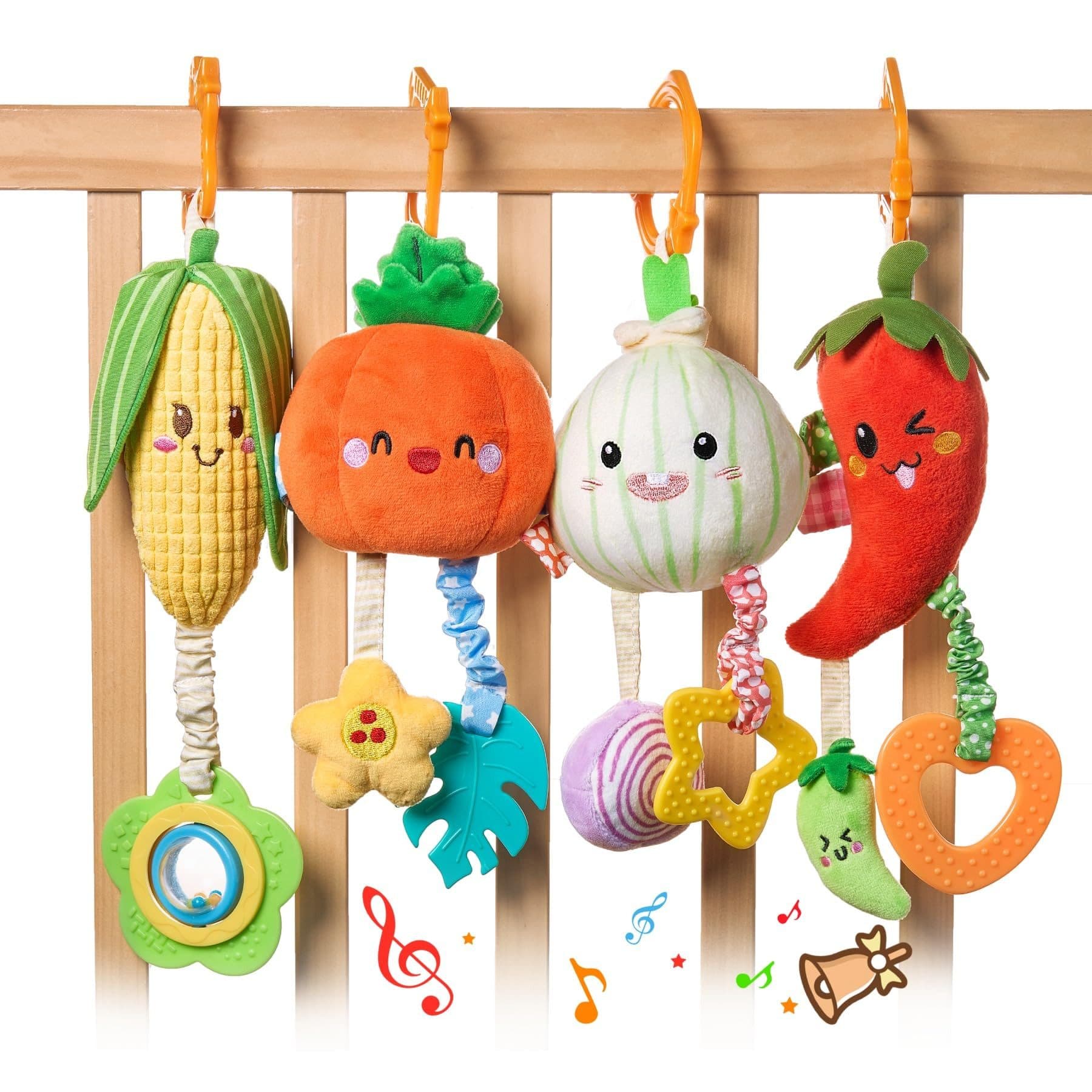 CLTYQ Kinderwagenkette Spielzeug Bunt mit Rassel und Gemüsemotiven - Bild 2