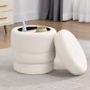 Duhome Runder Polsterhocker mit Stauraum Weiss Drehbar Bild 2