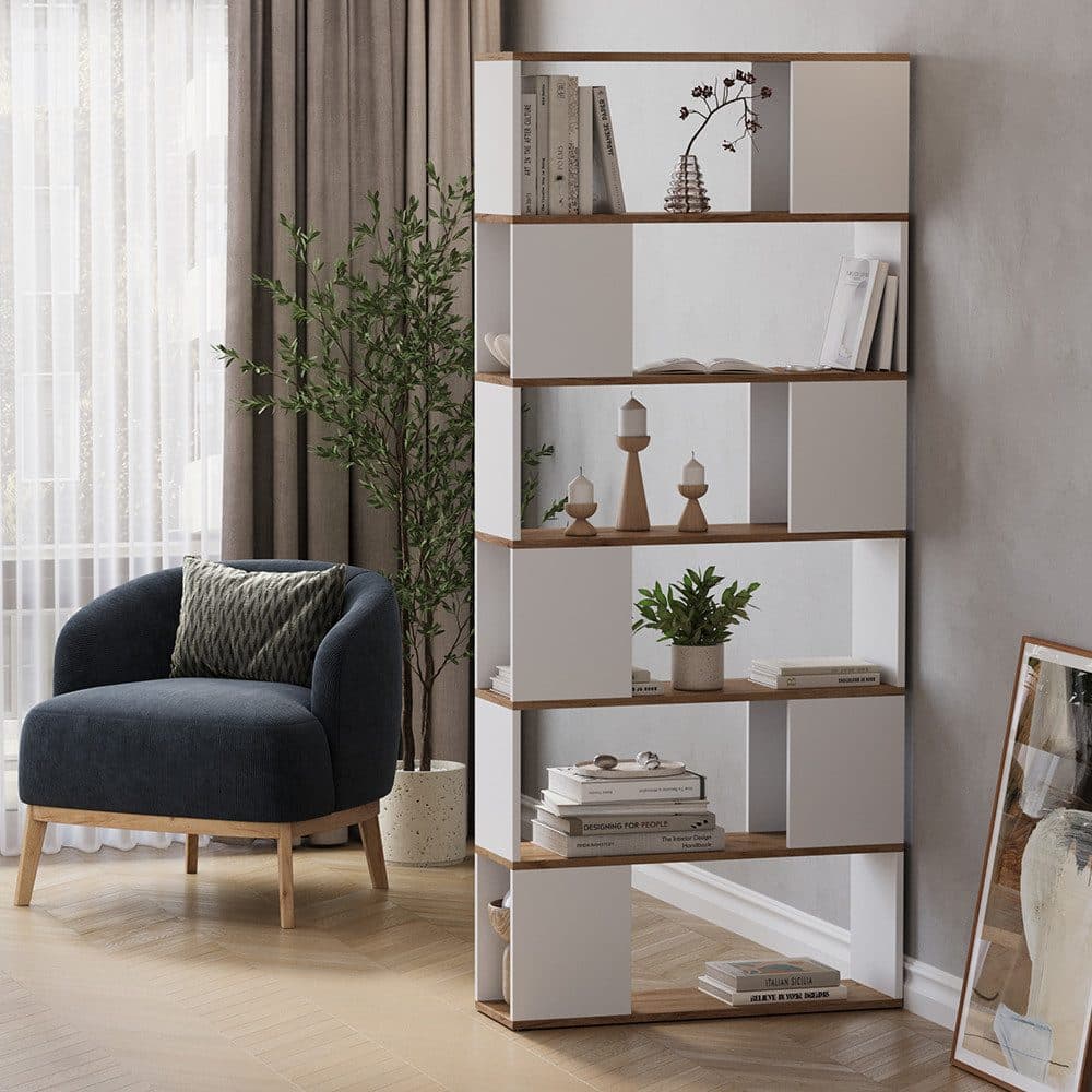 Vicco Raumteiler Eneos Weiß/Goldkraft Eiche Modernes Standregal