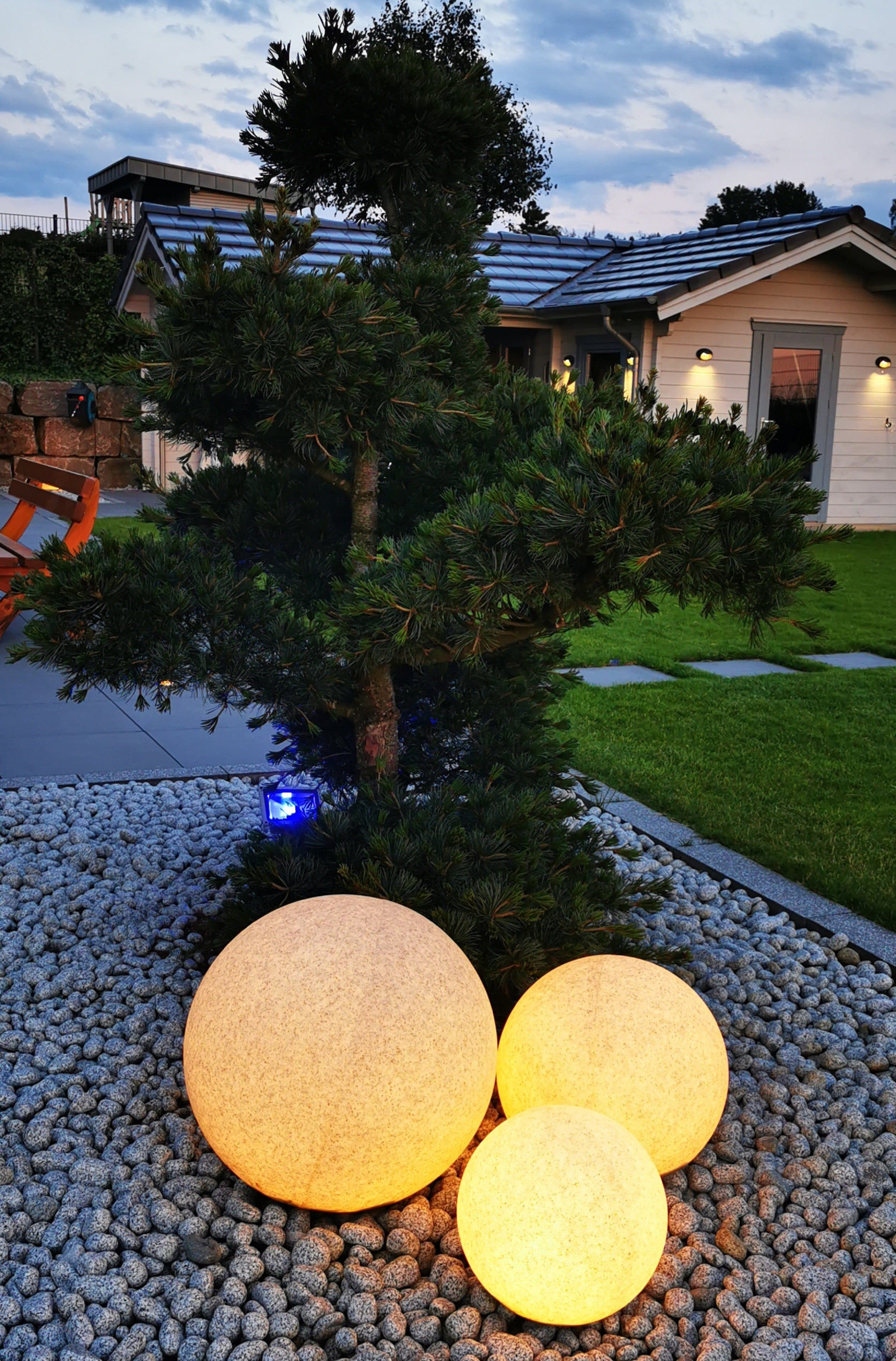 TRANGO Gartenleuchte 3er Set Kugellampe Granit-Optik IP65 - Bild 2