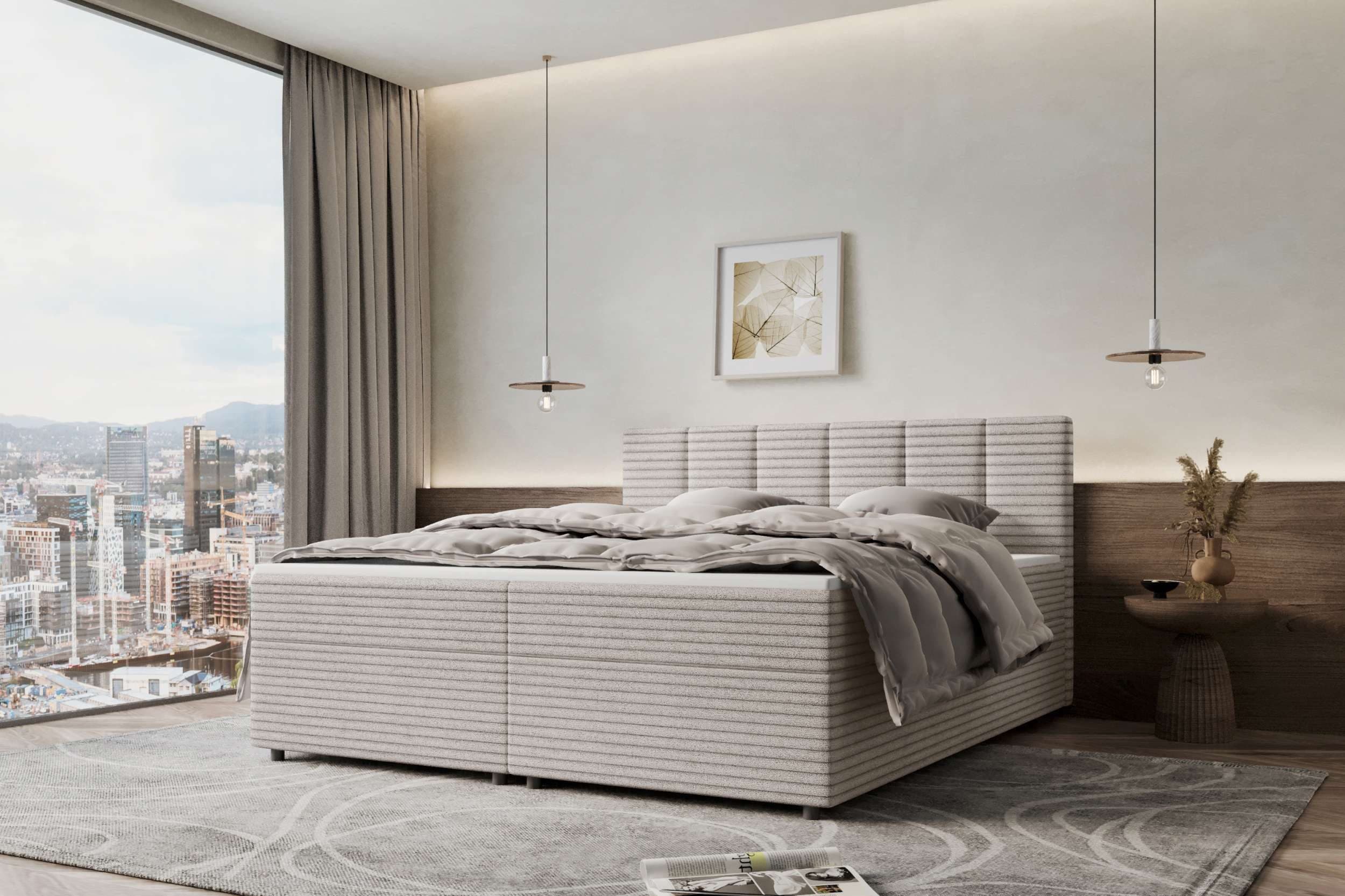 99rooms Boxspringbett Bergamo Cordstoff Latte mit Topper - Bild 2