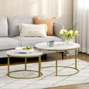 HOMCOM Couchtisch 2er-Set Rund Stahlgestell Gold Marmoroptik Stapelbar Bild 2
