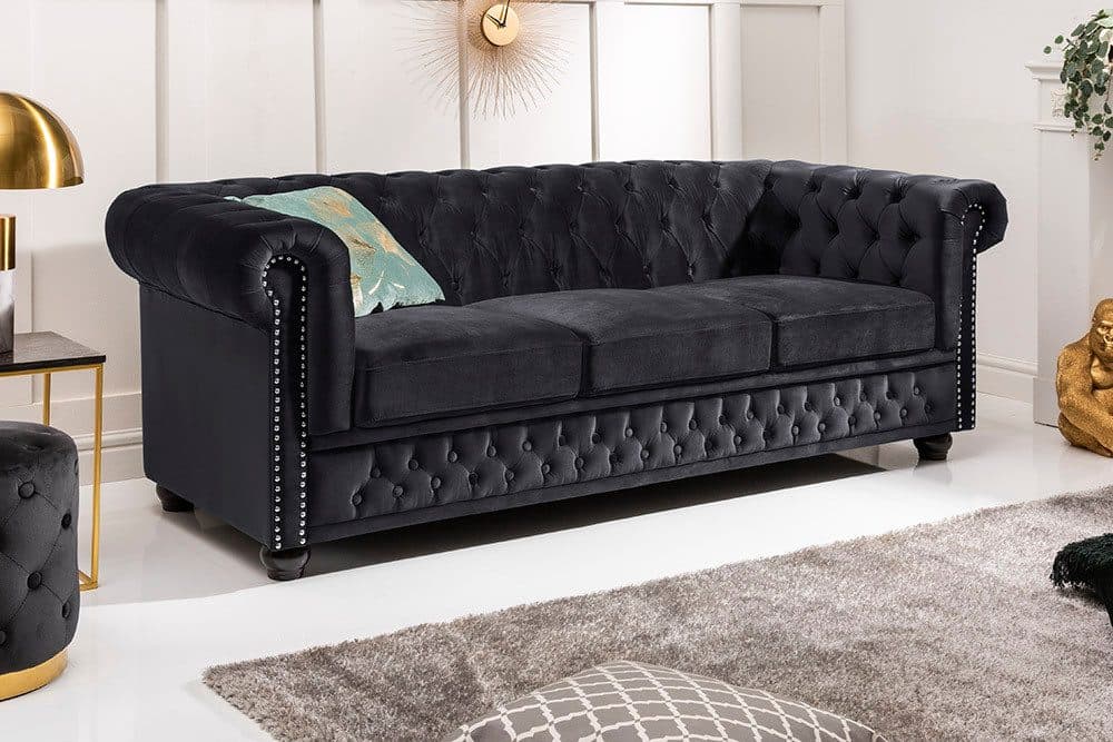 riess-ambiente Chesterfield 3-Sitzer Sofa Schwarz Samt - Bild 2