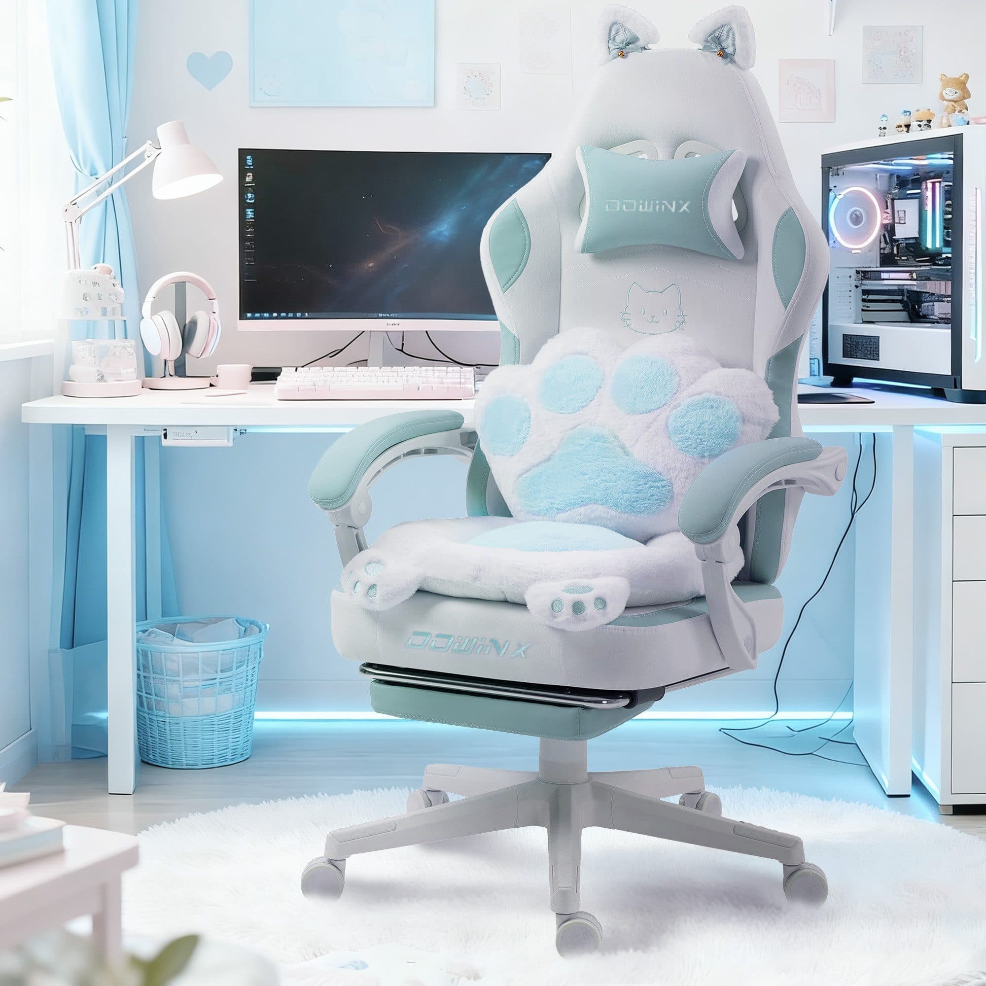Dowinx Gaming-Stuhl Niedlich mit Katzenohren und Fußstütze - Bild 2