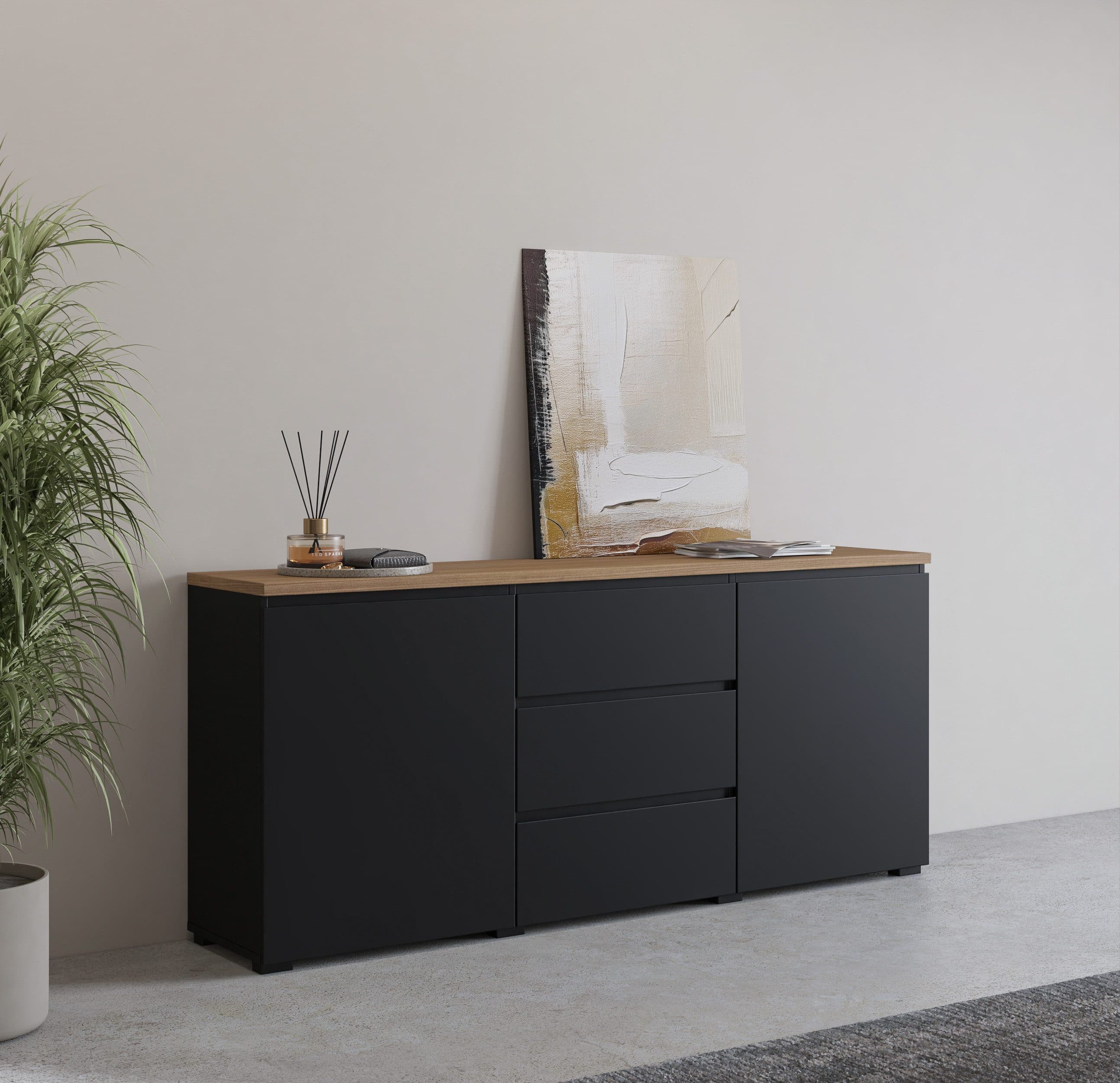 Sideboard OTTO HOME Modo 150 cm Schwarz/Eiche Mauvella - Bild 2
