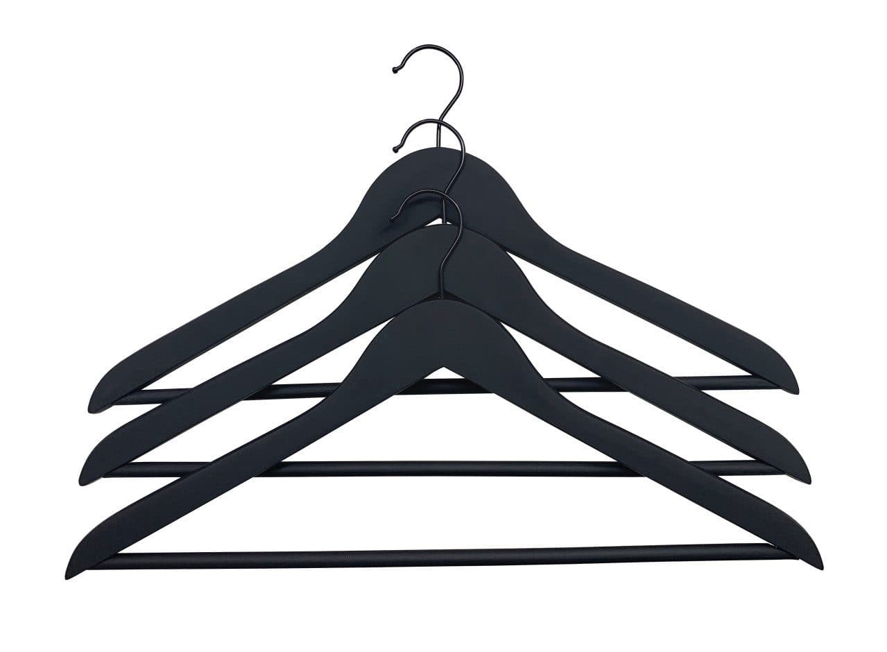 Trend Line Kleiderbügel mit Steg 3er Pack Holz Schwarz