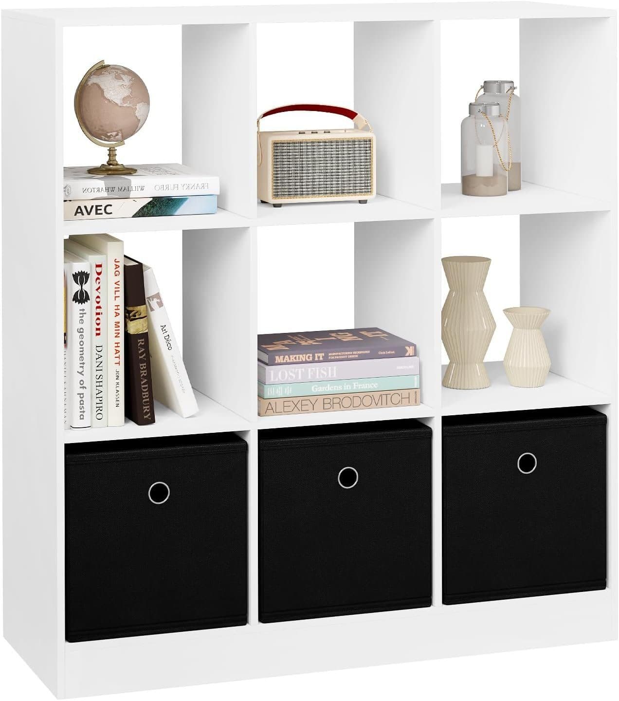 Woltu Bücherregal 9 Fächer mit 3 Schubladen Weiß - Bild 2