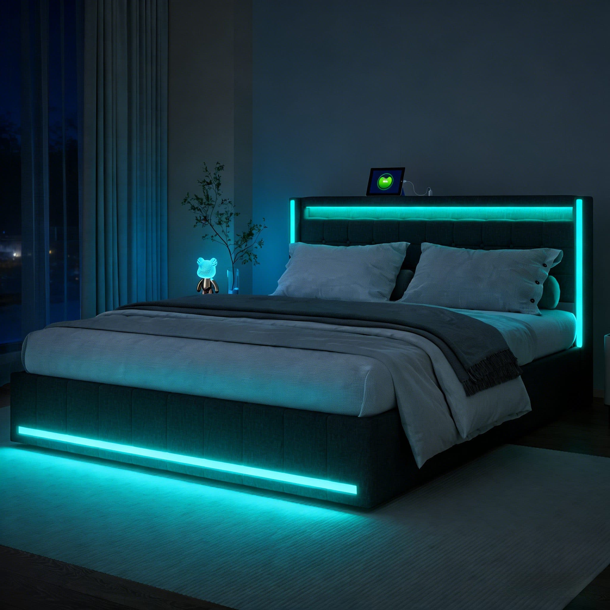 Furnishings Home LED Polsterbett Grau mit Stauraum und Beleuchtung - Bild 2