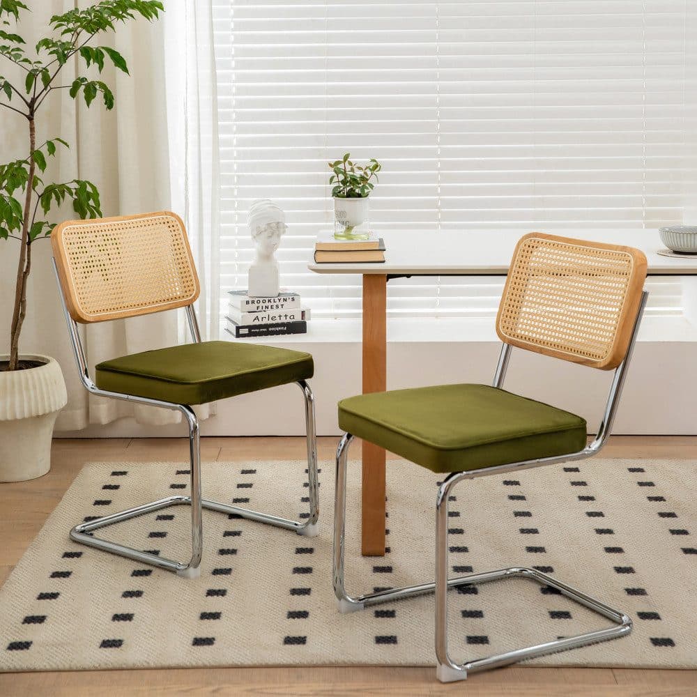 BBG Esszimmerstuhl 2er Set Mid-Century Design Rattan Freischwinger - Bild 2