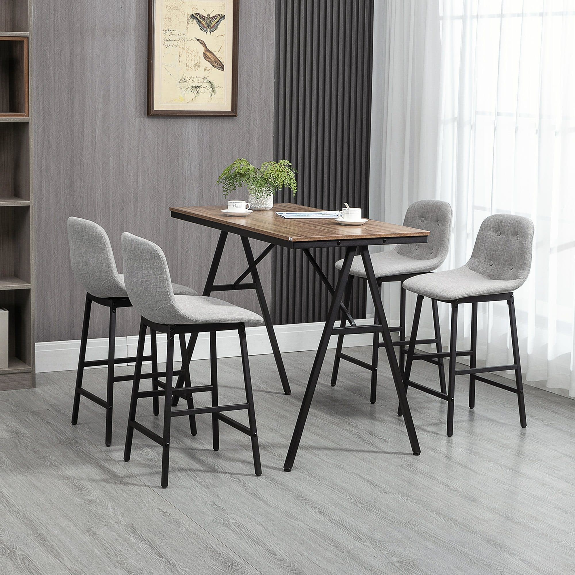 HOMCOM Bartisch-Set 5-tlg. Industrie-Design Hellbraun+Hellgrau+Schwarz - Bild 2