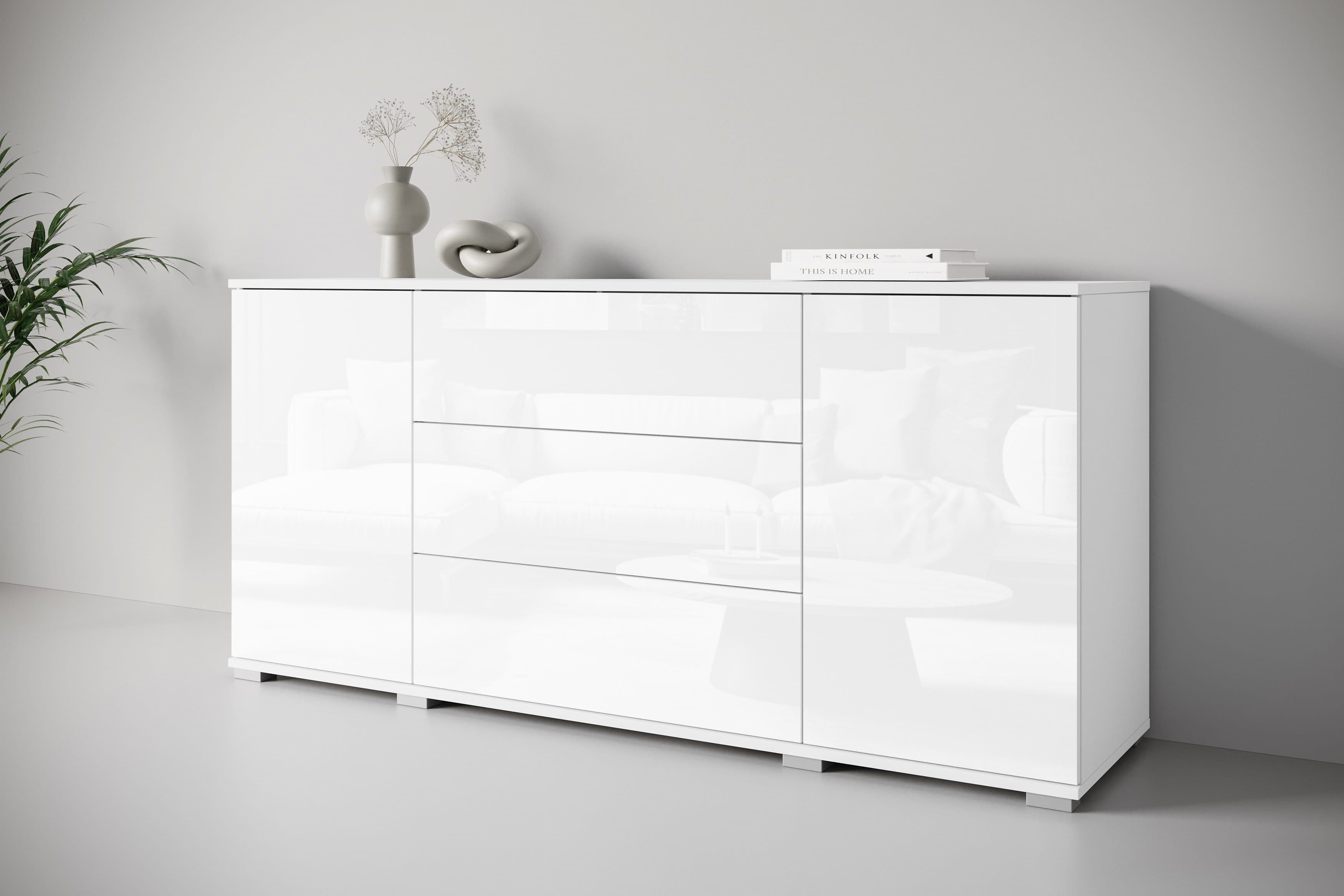 OTTO HOME Sideboard Kenia Weiß Hochglanz Matt 3 Schubladen - Bild 2