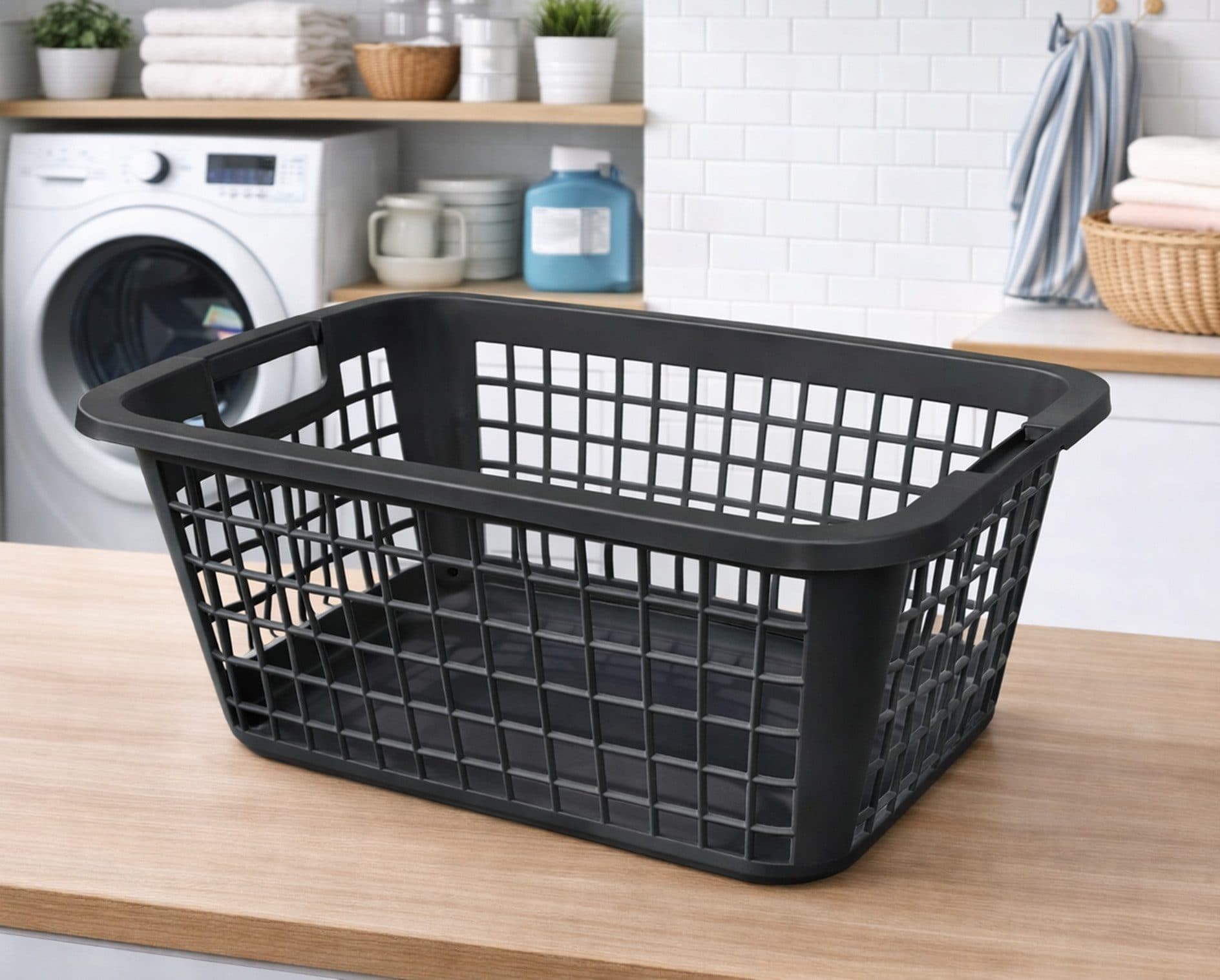 Ebaxx Wäschekorb 69 Liter Schwarz Anthrazit Kunststoff