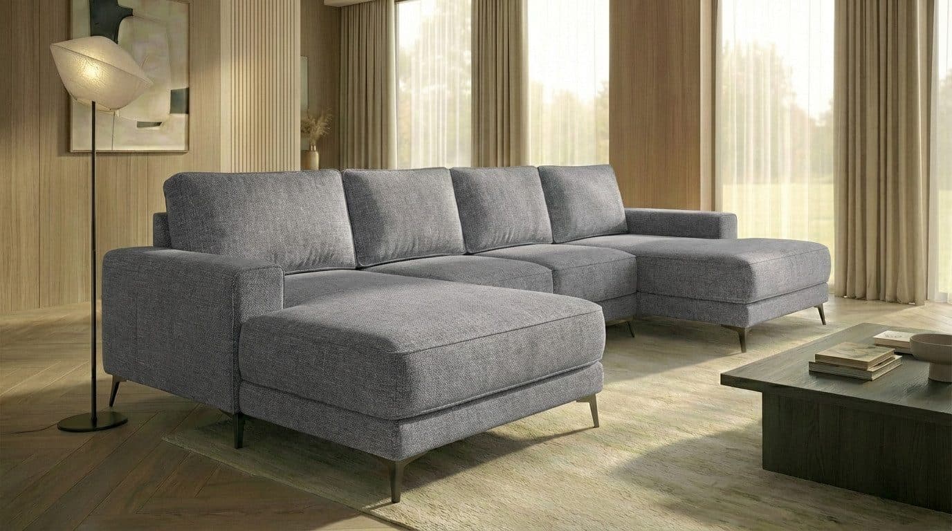 A&J MöbelLand Ecksofa VALTOR mit Schlaffunktion und Bettkasten grau/silber - Bild 2