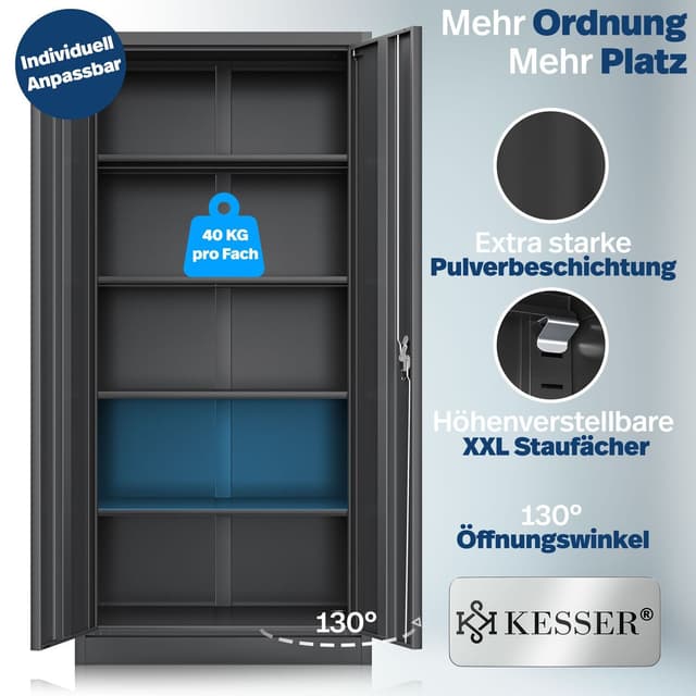 KESSER Aktenschrank Büroschrank aus Stahl - Abschließbar mit Flügeltüren