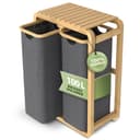 AMBIAVO Wäschekorb 2 Fächer mit waschbaren Baumwollsäcken, 100 L Volumen, Bambusrahmen Bild 2