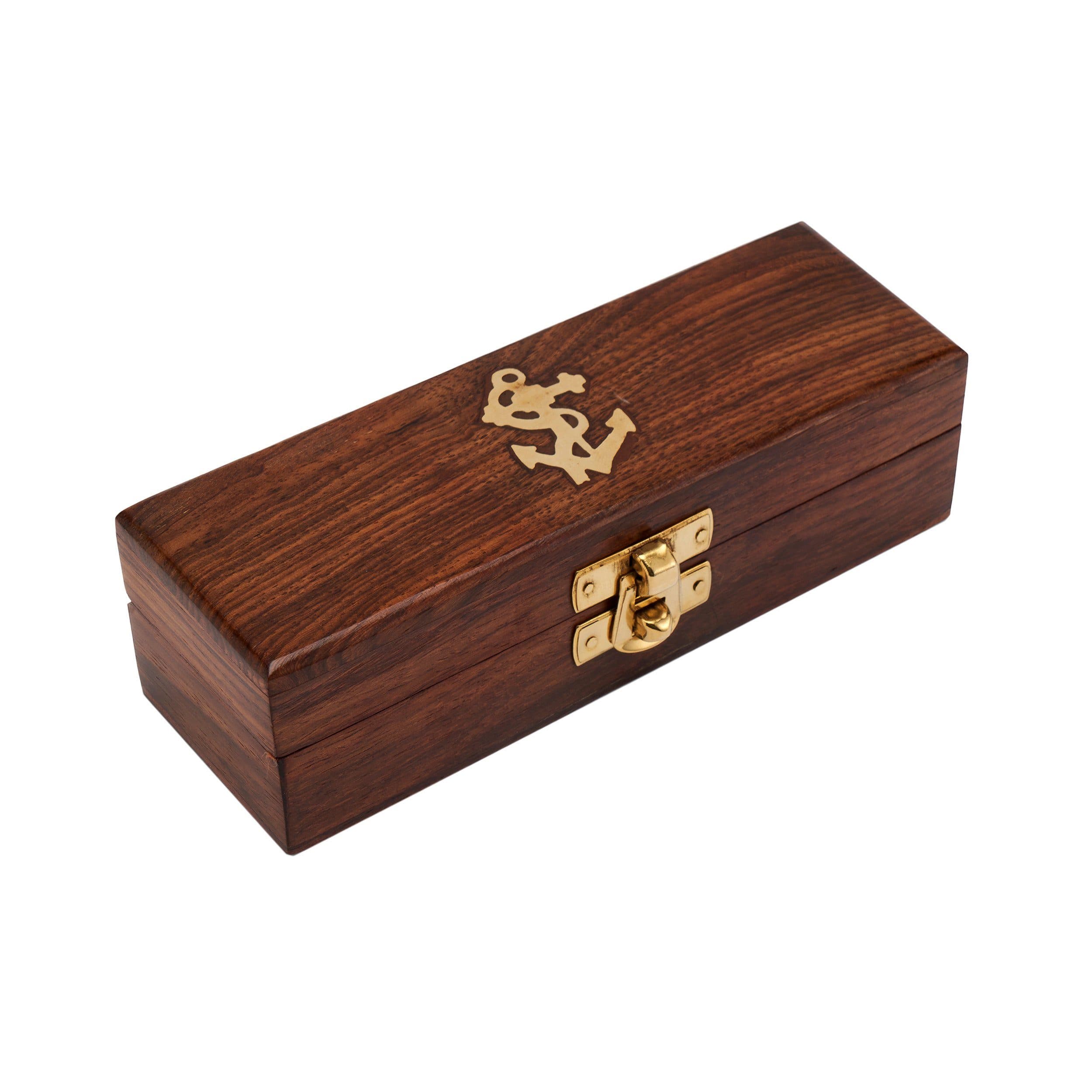 NKlaus Dekofigur 10x3,5x3cm natur Holzbox massiv Messing Verschluss gold maritime Deko