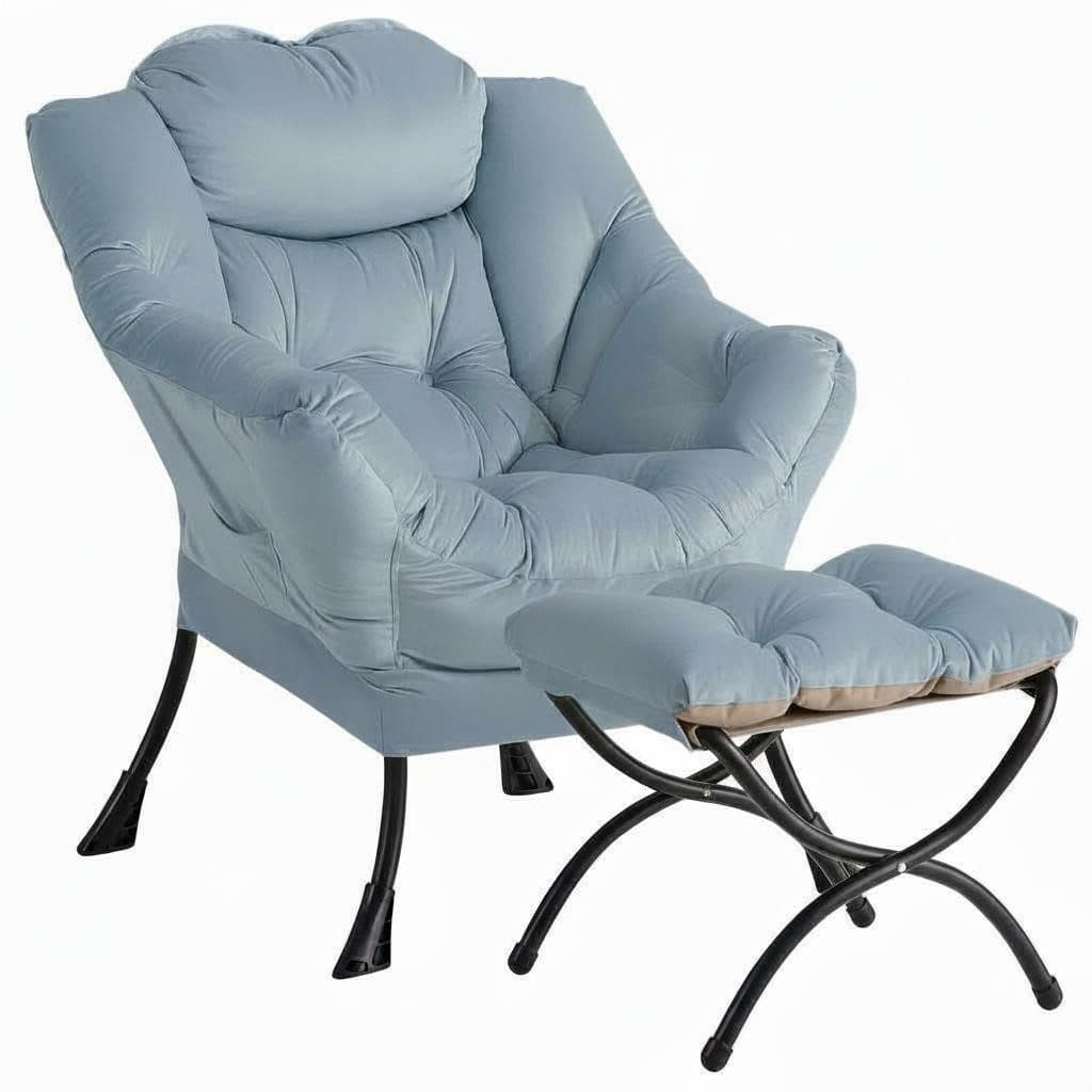GarveeMore Ohrensessel Relaxsessel mit Hocker Blau