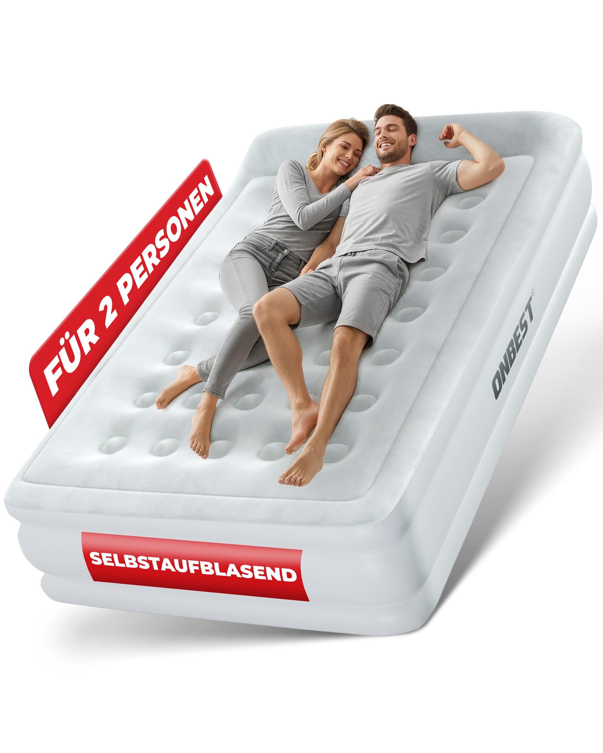 Onbest Luftbett Queensize mit elektrischer Pumpe und Kissen Weiß - Bild 2