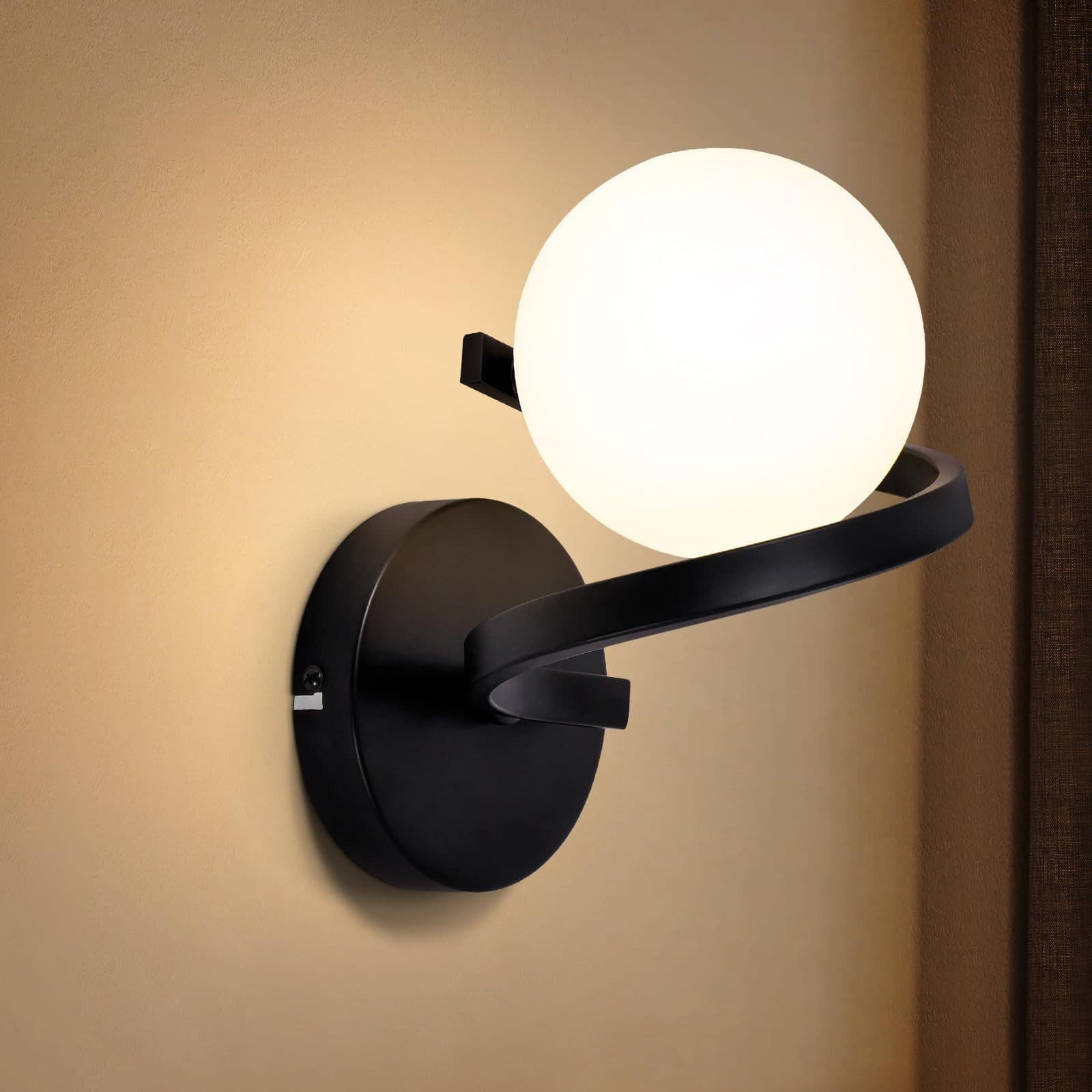 Nettlife Wandleuchte G9 Glas Kugel Lampenschirm Schwarz/Weiß - Bild 2