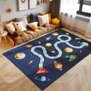 SIMPEX24 Teppich Weltraum Design Kinderzimmer Marineblau Rutschfest Bild 2