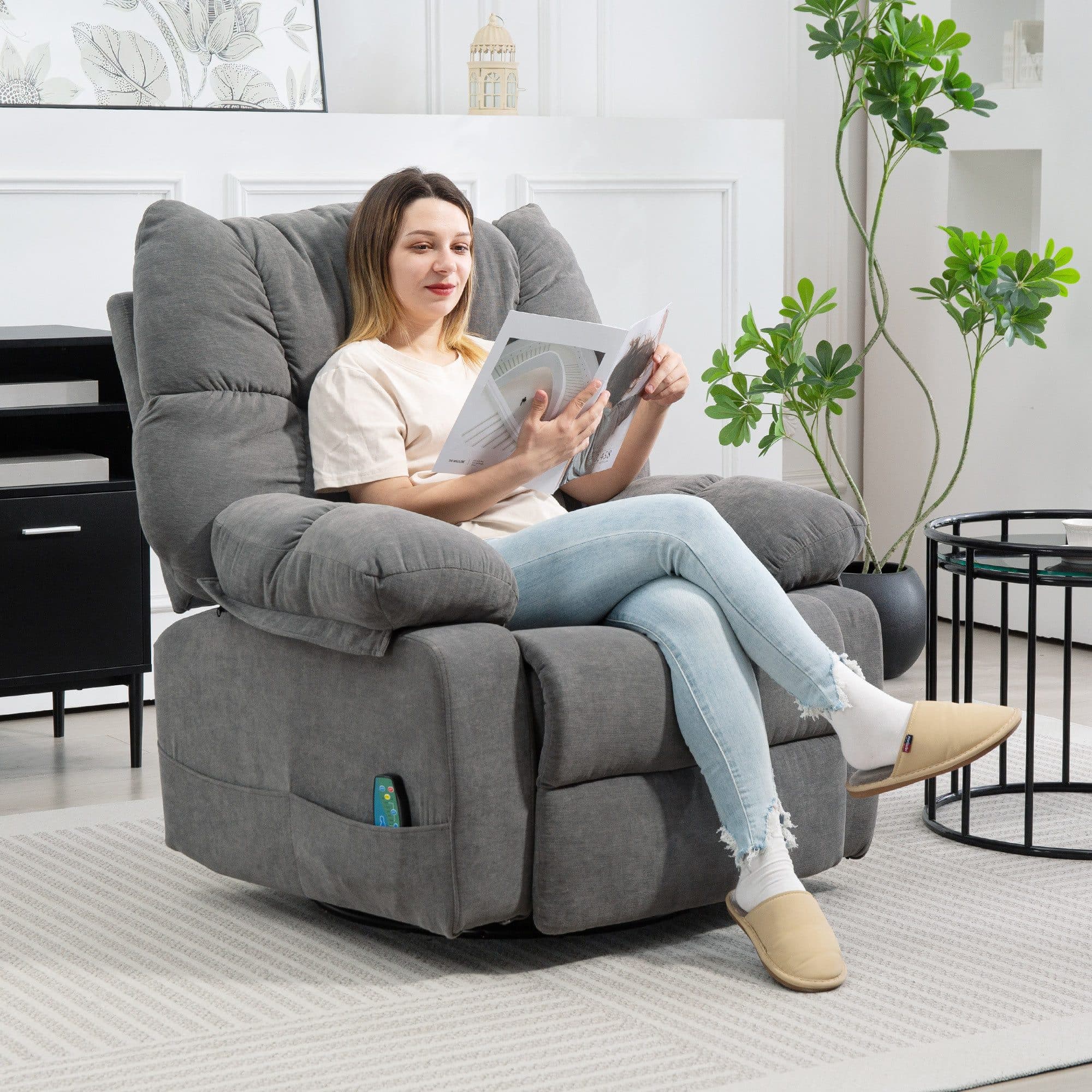 HOMCOM Massagesessel Relaxsessel mit Massagefunktion, Fernsehsessel mit Wärmefunktion, Liegefunktion, TV Sessel mit Seitentaschen, Fernbedienung, 98 x 90 x 98 cm, Dunkelgrau - Bild 2