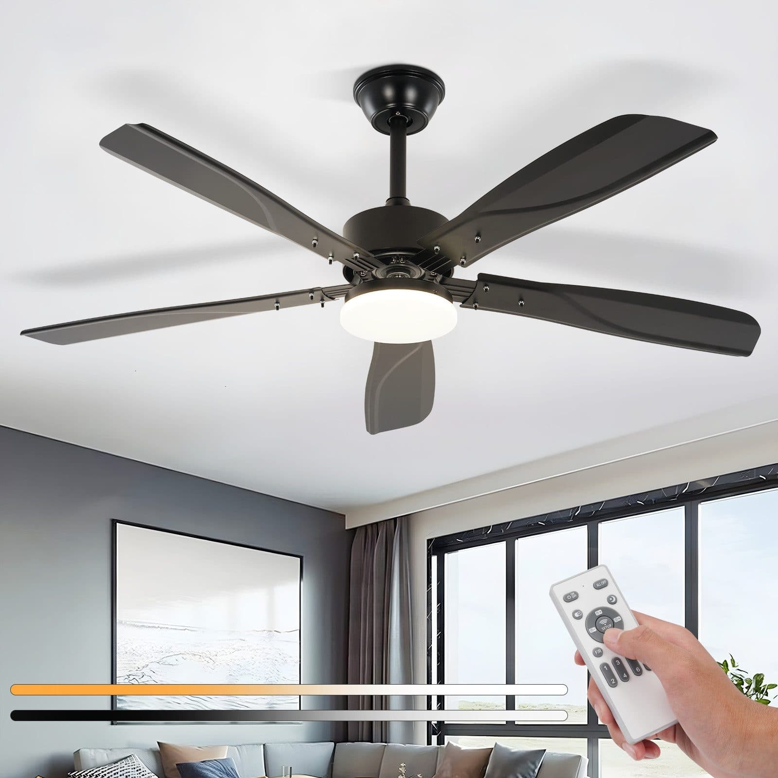 Nettlife Deckenventilator Schwarz LED Deckenlampe Dimmbar Leise 23W 125CM mit Fernbedienung - Bild 2