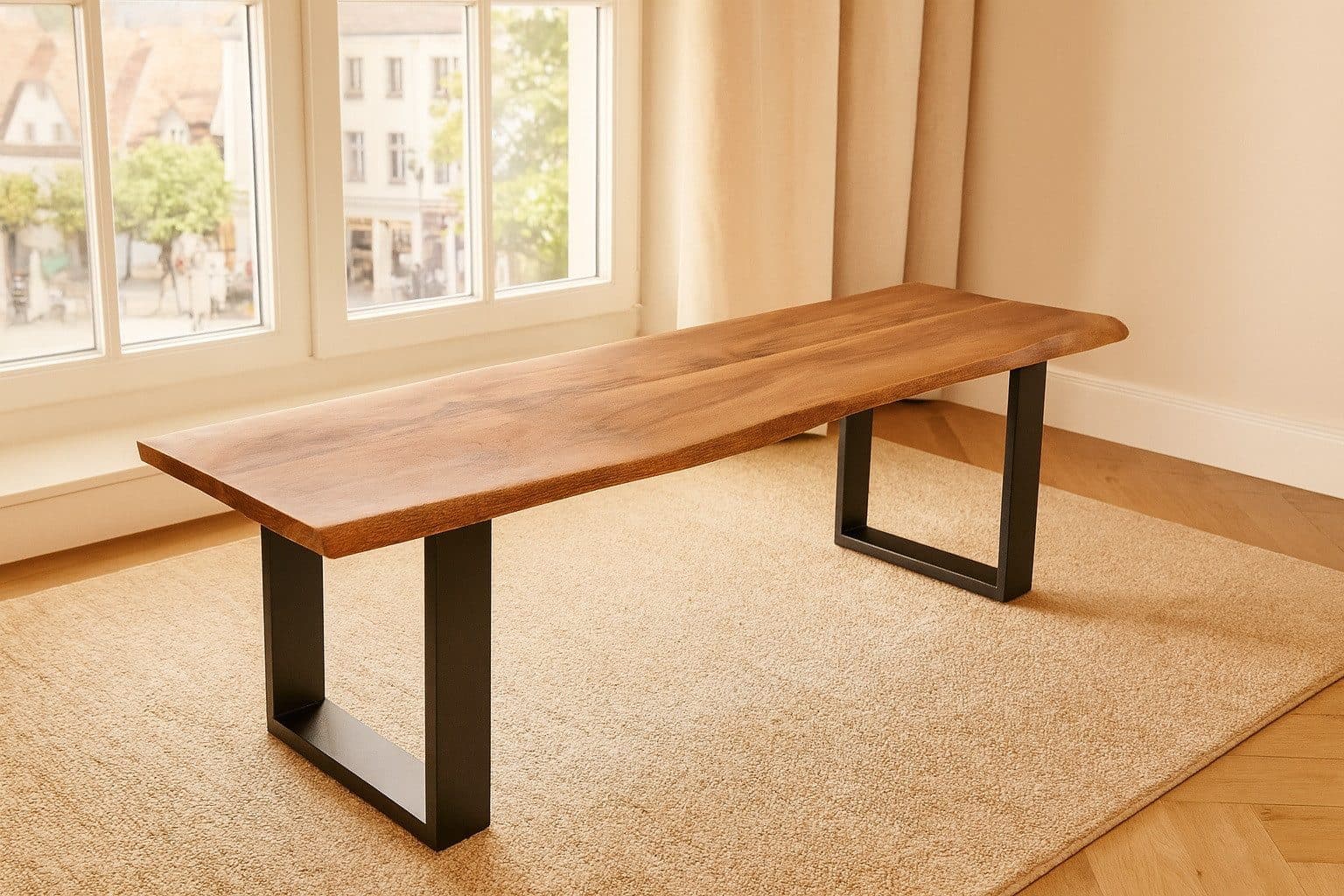 SAM® Sitzbank Samuel Akazie Baumkante Metallgestell U-Form