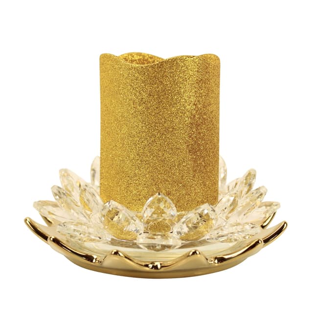 Online-Fuchs Lotusblüte Glas Kerzenständer mit LED Kerze inkl. Timer - Gold