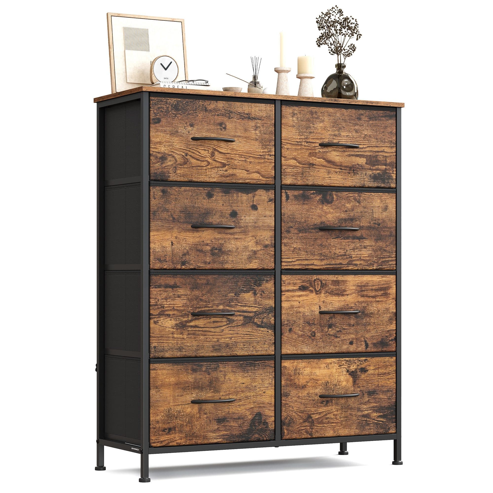 SONGMICS Kommode Schrank Aufbewahrungsschrank Stahl MDF Vliesstoff Schlafzimmer - Bild 2