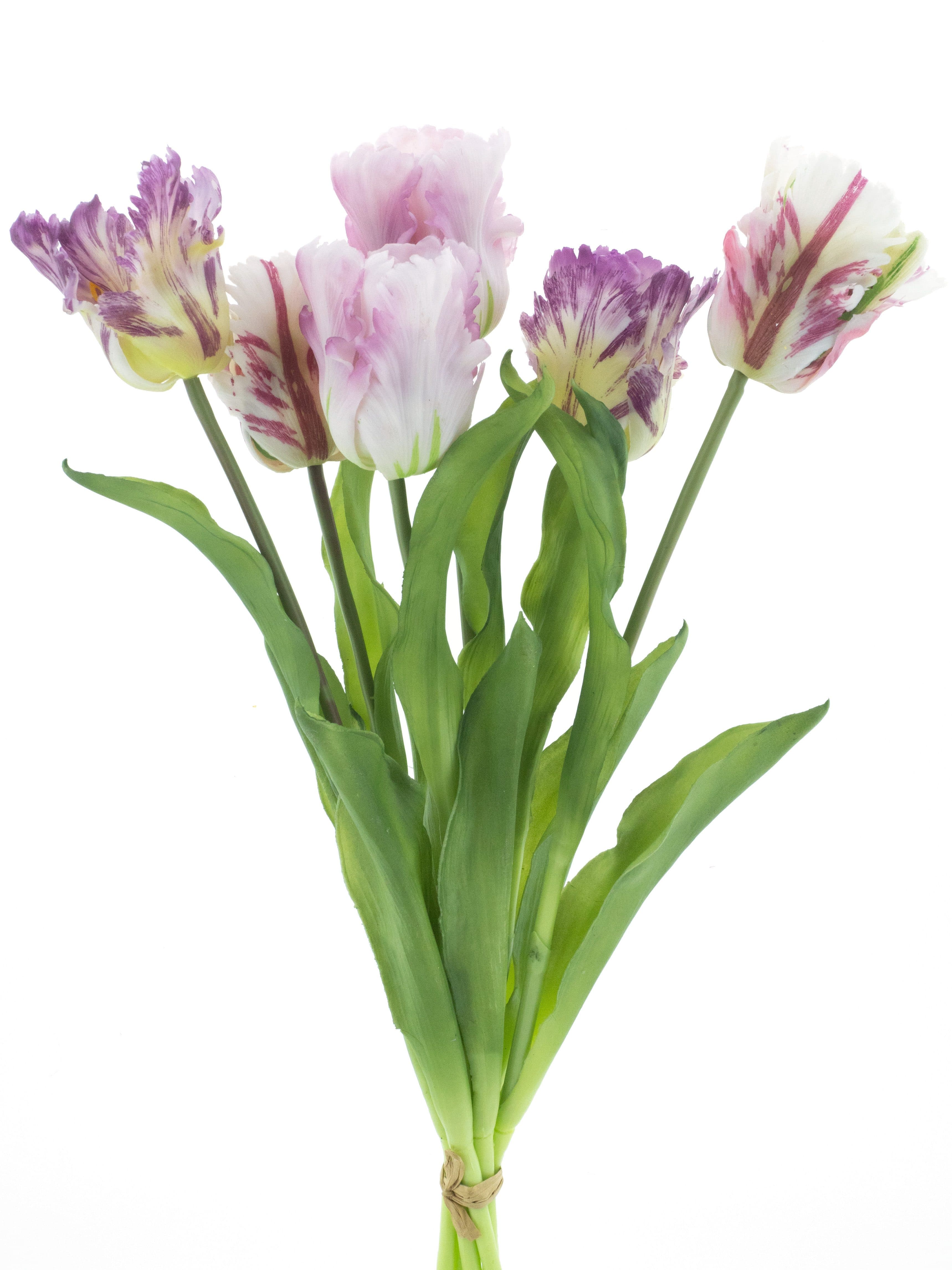mucPlants Kunstblume Tulpenbündel Parrot 52cm Real-Touch 6 Tulpen Lavendel