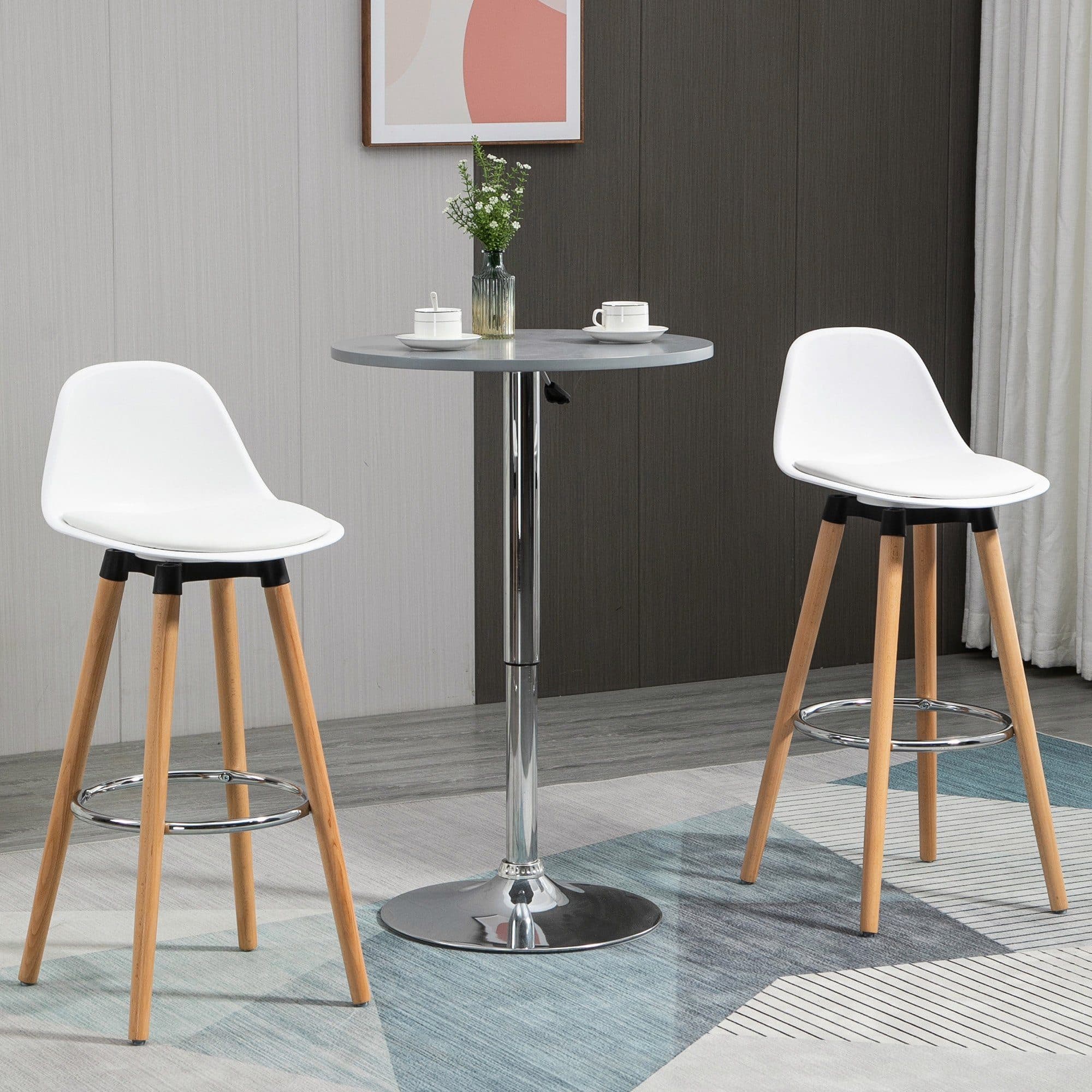 HOMCOM Barhocker 2er-Set Weiß Skandinavisch mit Fußstütze - Bild 2