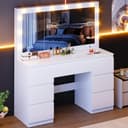 Furnicopia Schminktisch mit LED-Spiegel & 7 Schubladen Mattweiß Bild 2