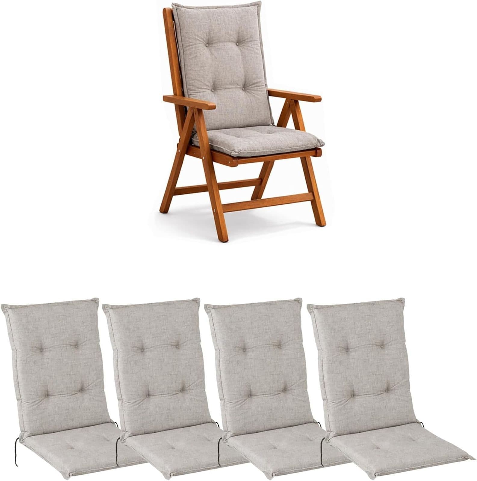 BURI Hochlehnerauflage Grau 117x49x6 cm Gartenstuhlpolster 4 Stk