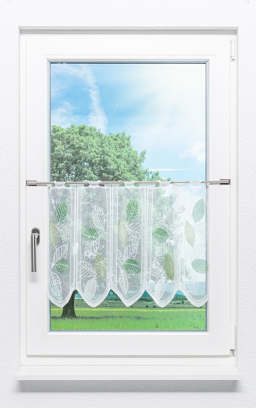 LYSEL® Scheibengardine Laubblätter Transparent Grün Weiß - Bild 2