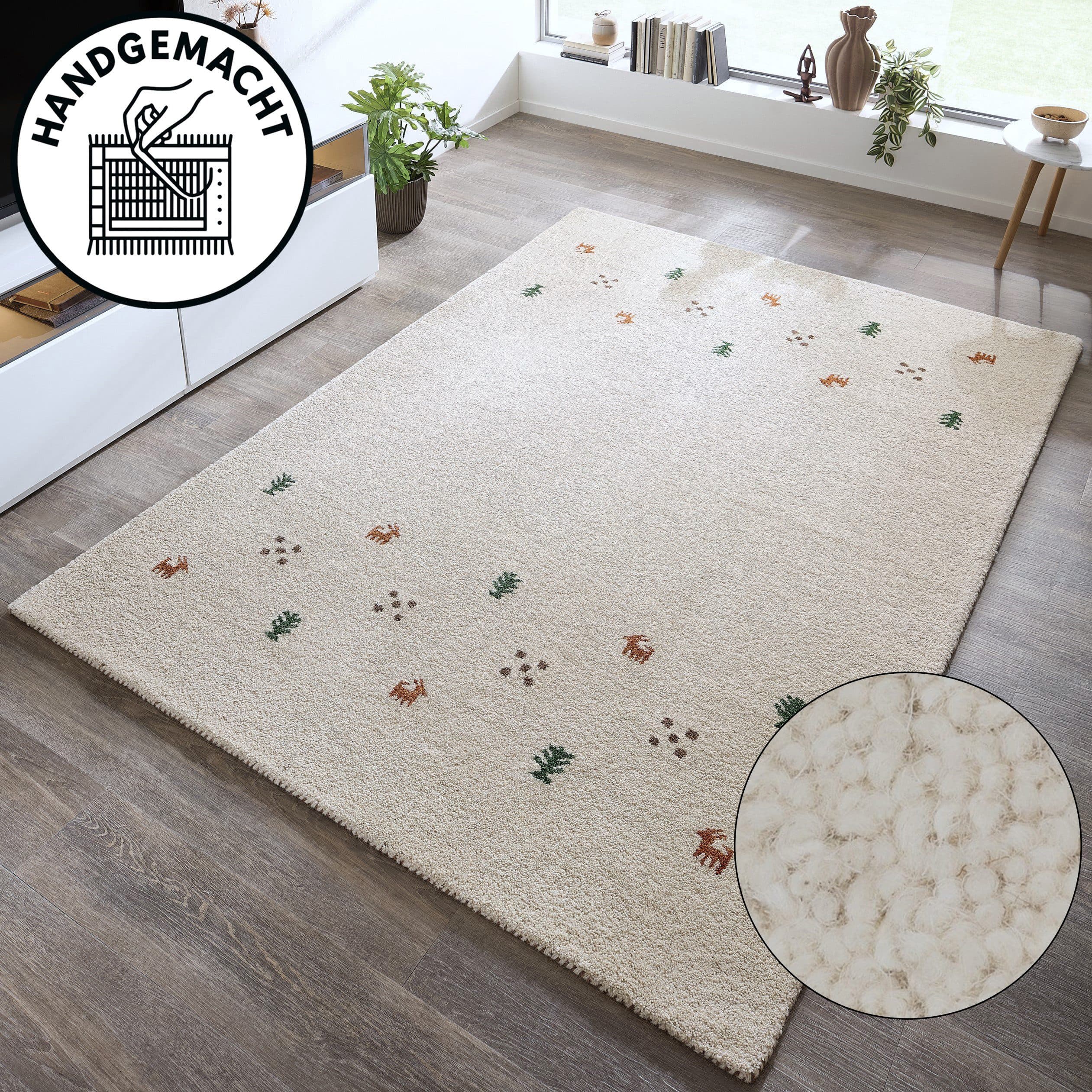 THEKO Wollteppich Gabbeh Motiv Handgefertigt Beige Braun - Bild 2