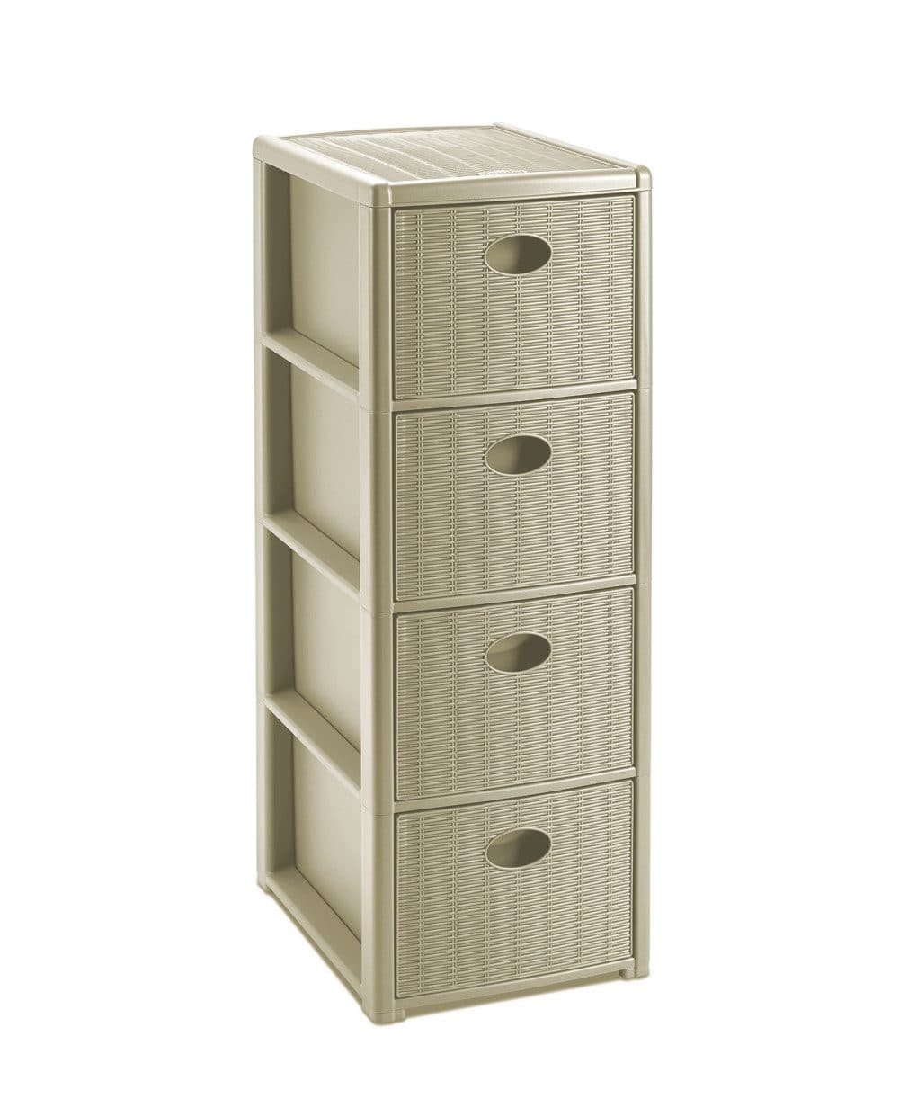 Kreher Rollcontainer 4 Schubladen Rattan Design Beige/Weiss - Bild 2