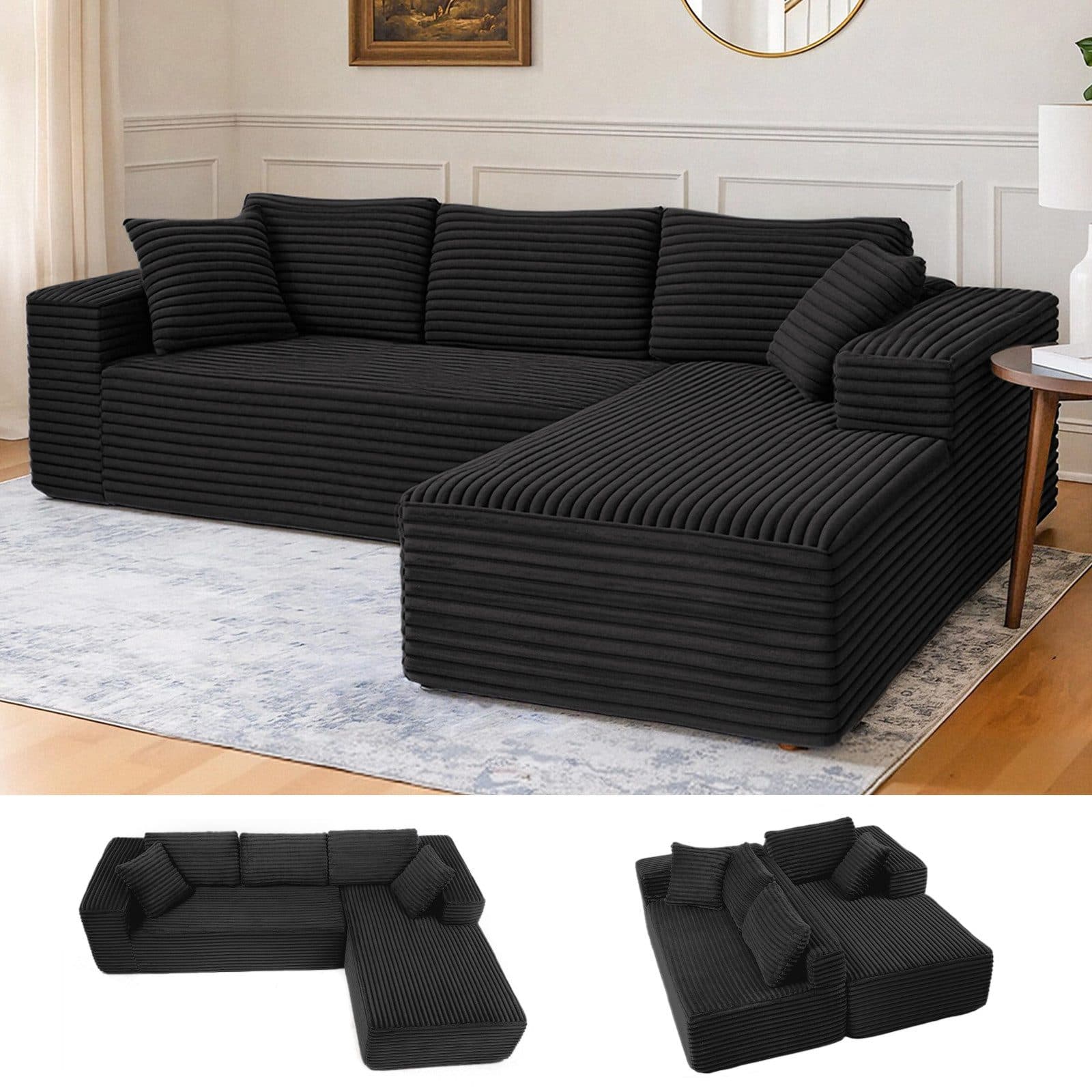 COMHOMA L-förmiges Sofa Big-Sofa Schwarz Cordstoff - Bild 2