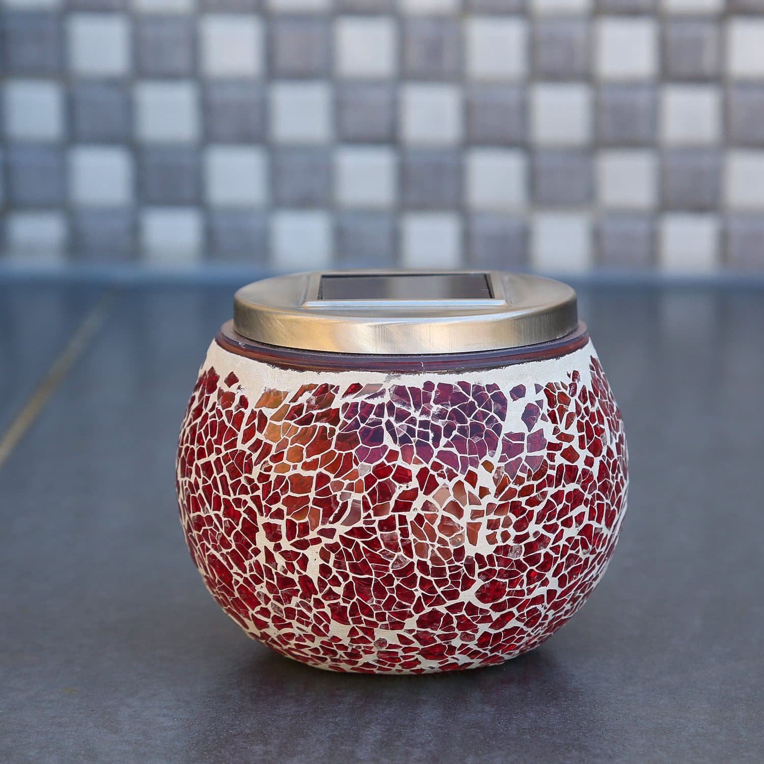MARELIDA LED Solar Windlicht Rot Mosaik Glas - Bild 2