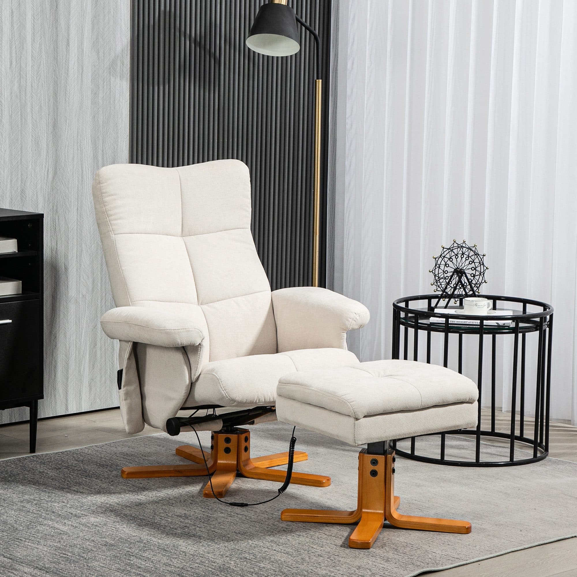 HOMCOM Massagesessel Cremeweiß mit Hocker und Massagefunktion - Bild 2