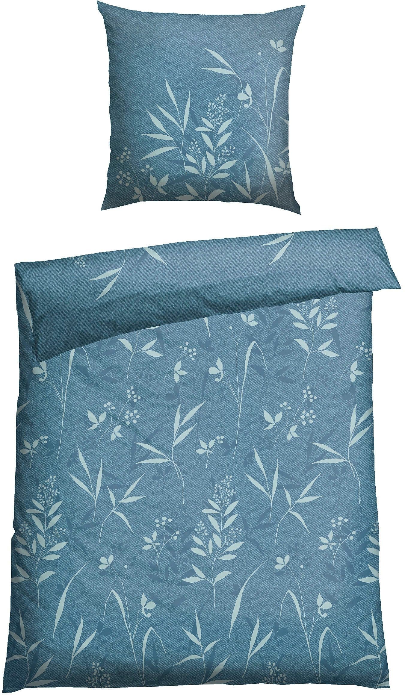 Schiesser Bettwäsche Kicky Baumwolle Jeansoptik Floral Petrol - Bild 2