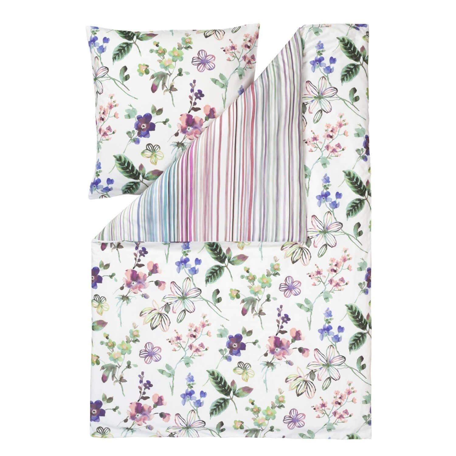 Estella Bettwäsche Lily 4747 985 Multicolor Mako-Satin 2-teilig Blumen Geblümt Gestreift - Bild 2