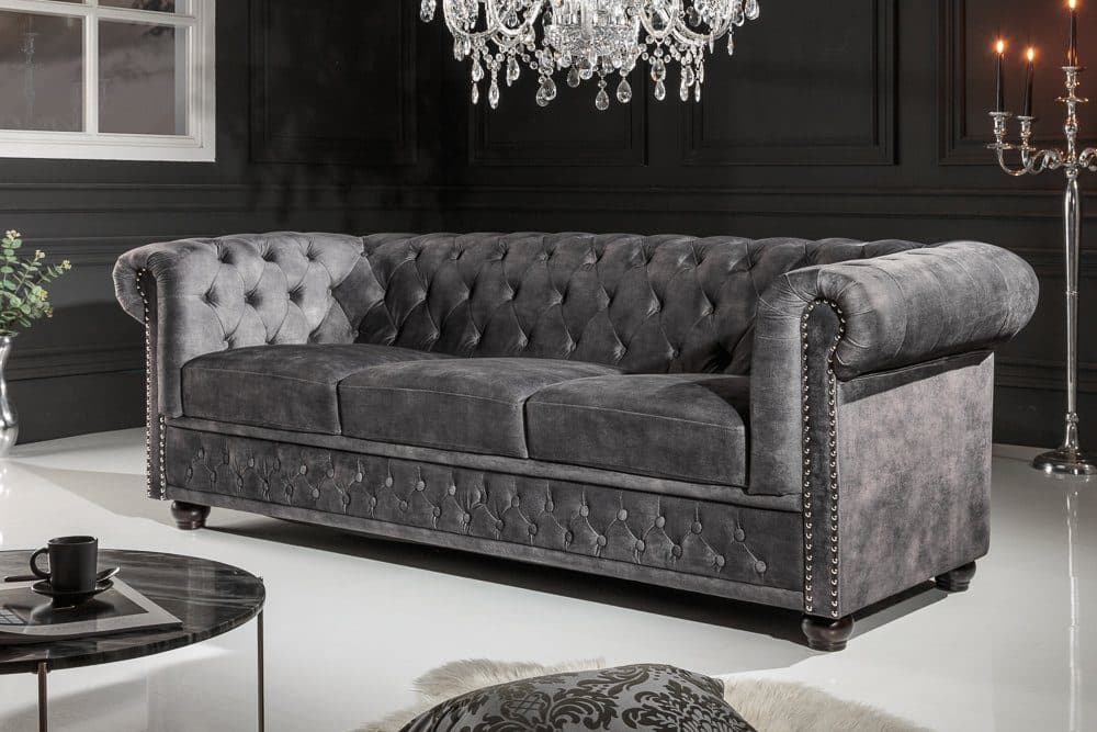 riess-ambiente Chesterfield 3-Sitzer Sofa Grau Samt - Bild 2