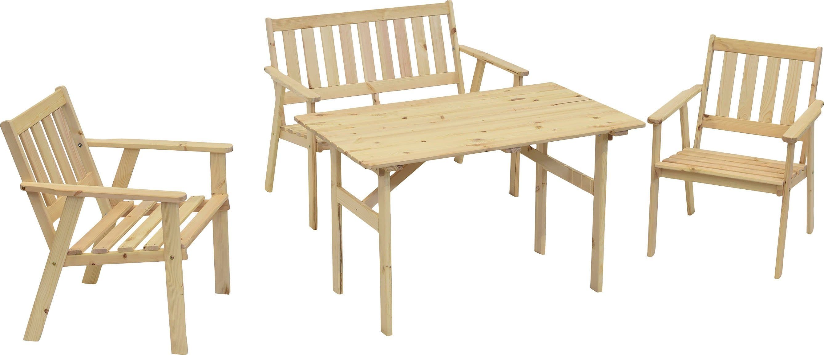 Merxx Sylt Set 5tlg. Gartenmöbel Kiefernholz 2 Sessel Bank Tisch - Bild 2