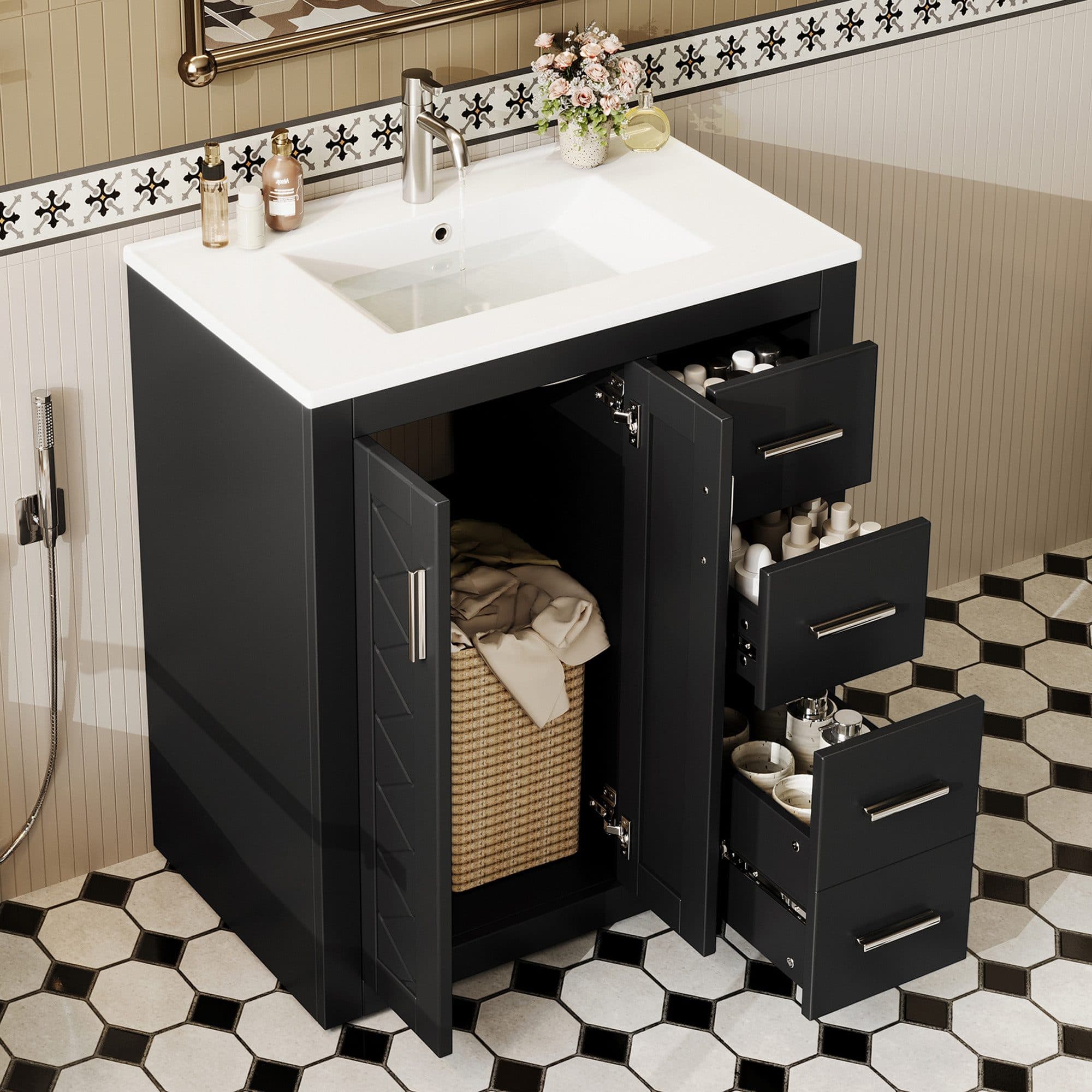 Flieks Waschtischunterschrank mit Keramik-Waschbecken Schwarz - Bild 2