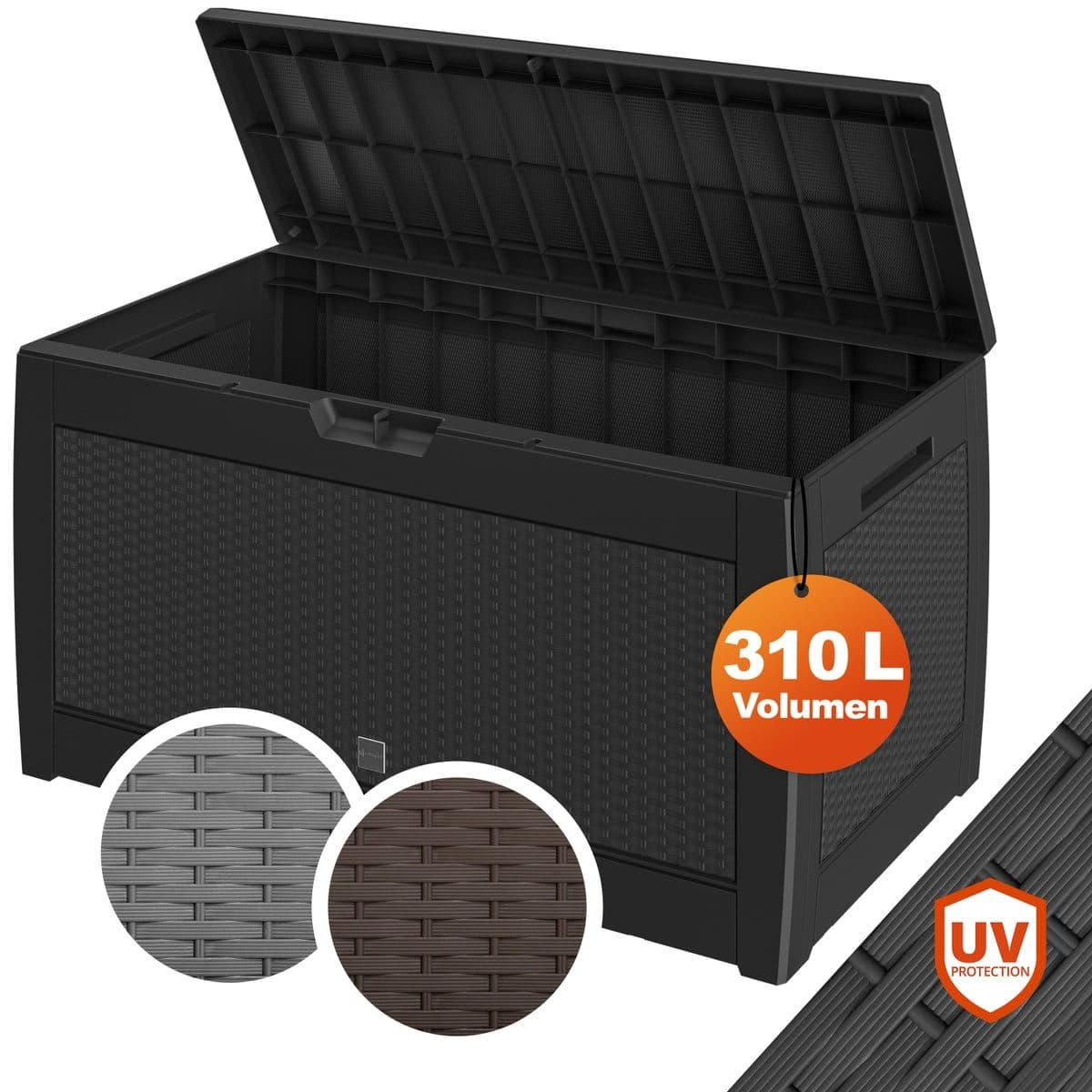 Casaria Auflagenbox Rato 310L Anthrazit Rattan-Optik mit Rollen - Bild 2