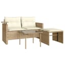 vidaXL Loungesofa 3-tlg. Garten-Sofagarnitur mit Kissen Beige Poly Rattan Bild 2