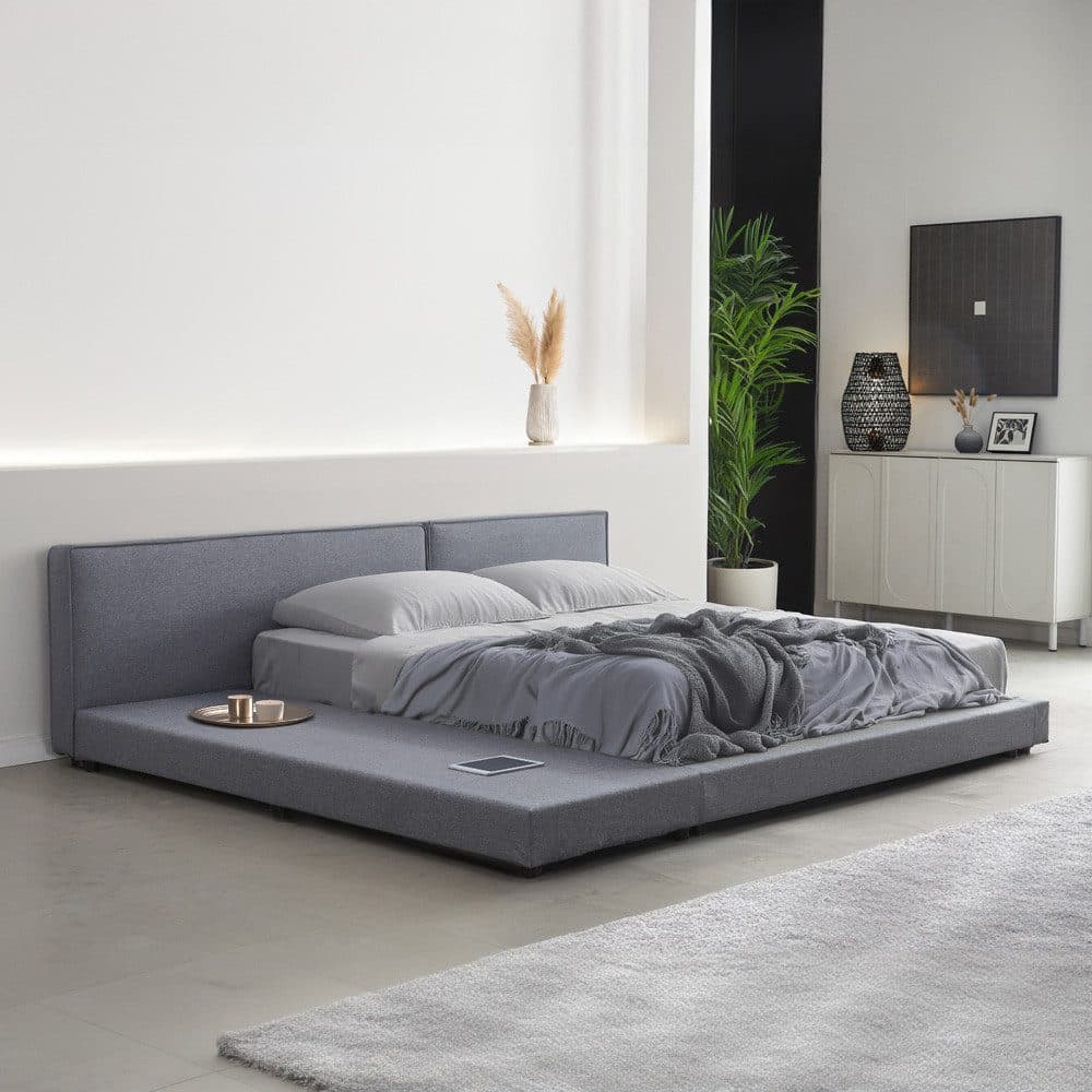 HOME DELUXE Polsterbett GALAXIS Grau mit Ablage und Matratze - Bild 2