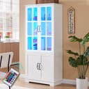 AMERLIFE Vitrine Weiß mit LED Beleuchtung und Retro-Griffen Bild 2